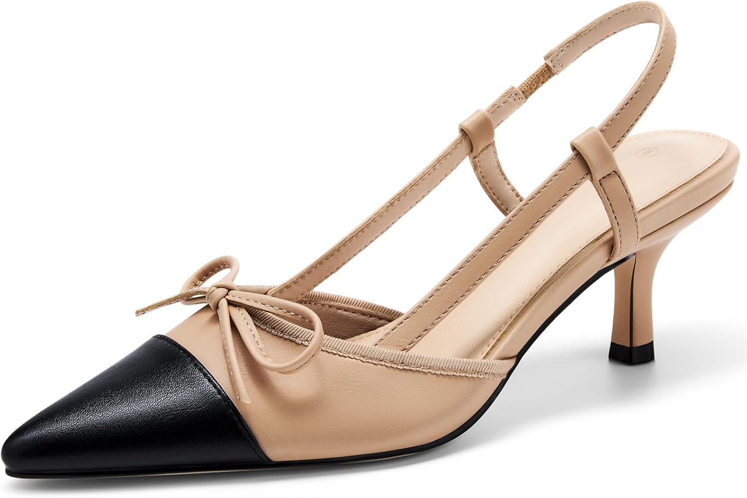 Coutgo Women‘s Bow Tie Slingback Pumps Pointed Toe Kitten Low Heel Patchwork Dre...