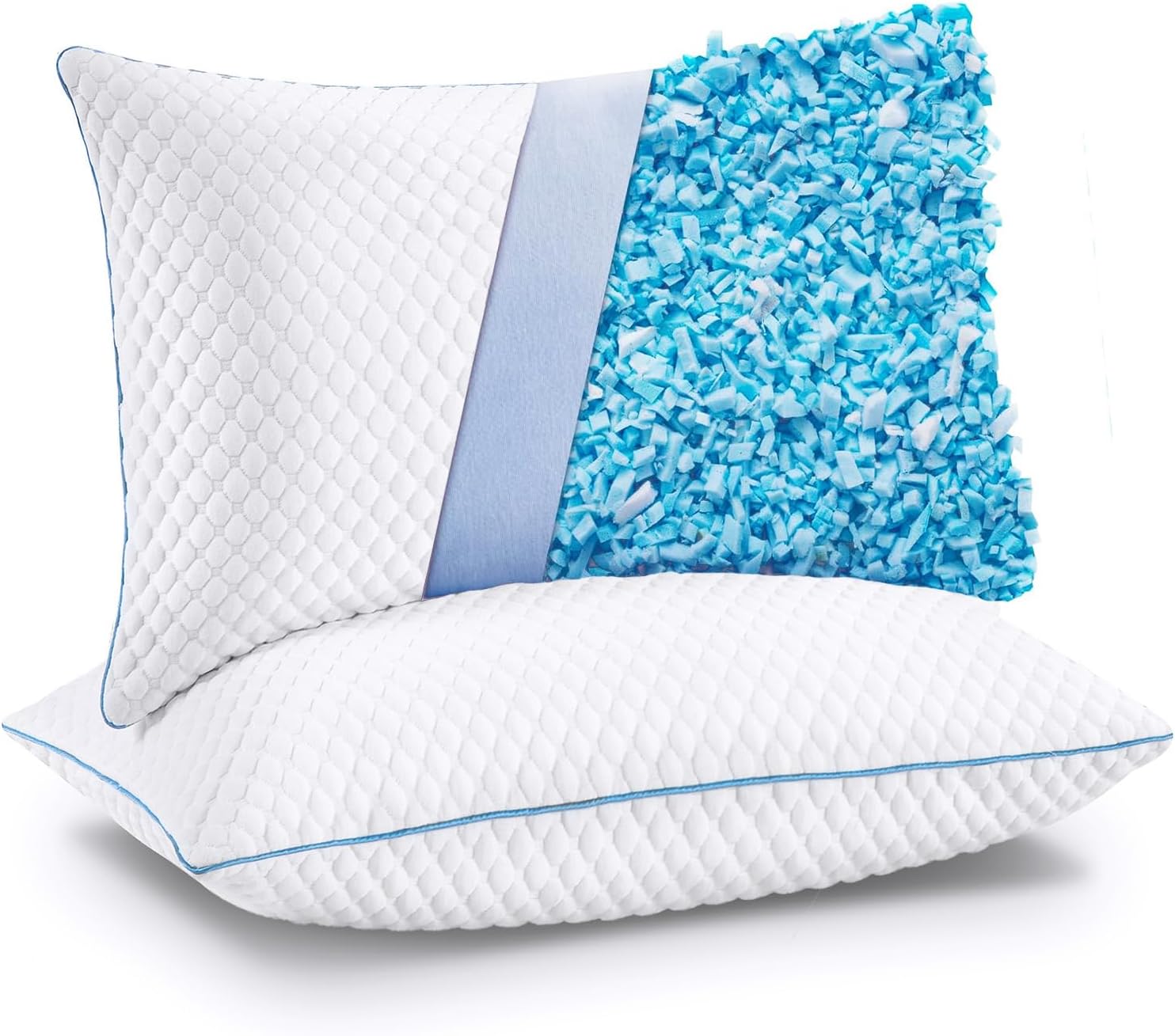 Cooling Bed Pillows Queen Size Set of 2, Shredded Memory Foam Pillows Cool Cold...