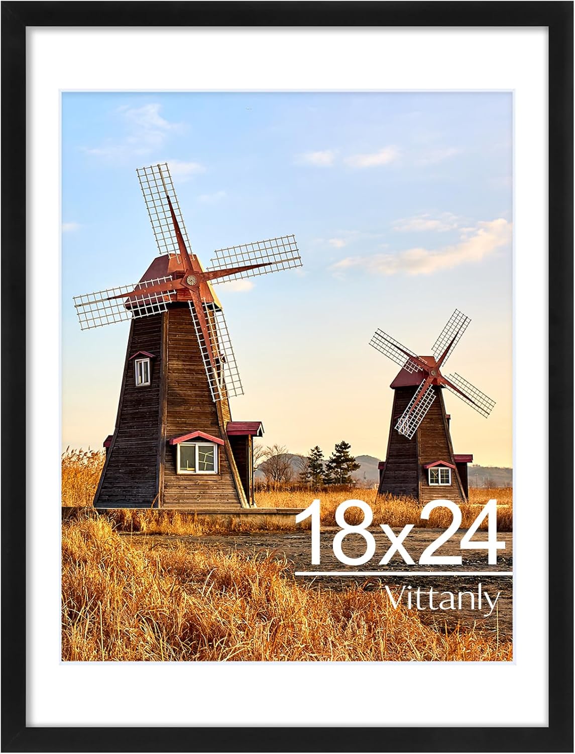 Vittanly 18x24 Poster Frame Black, Display Picture 16x20 with Mat or 18x24 witho...