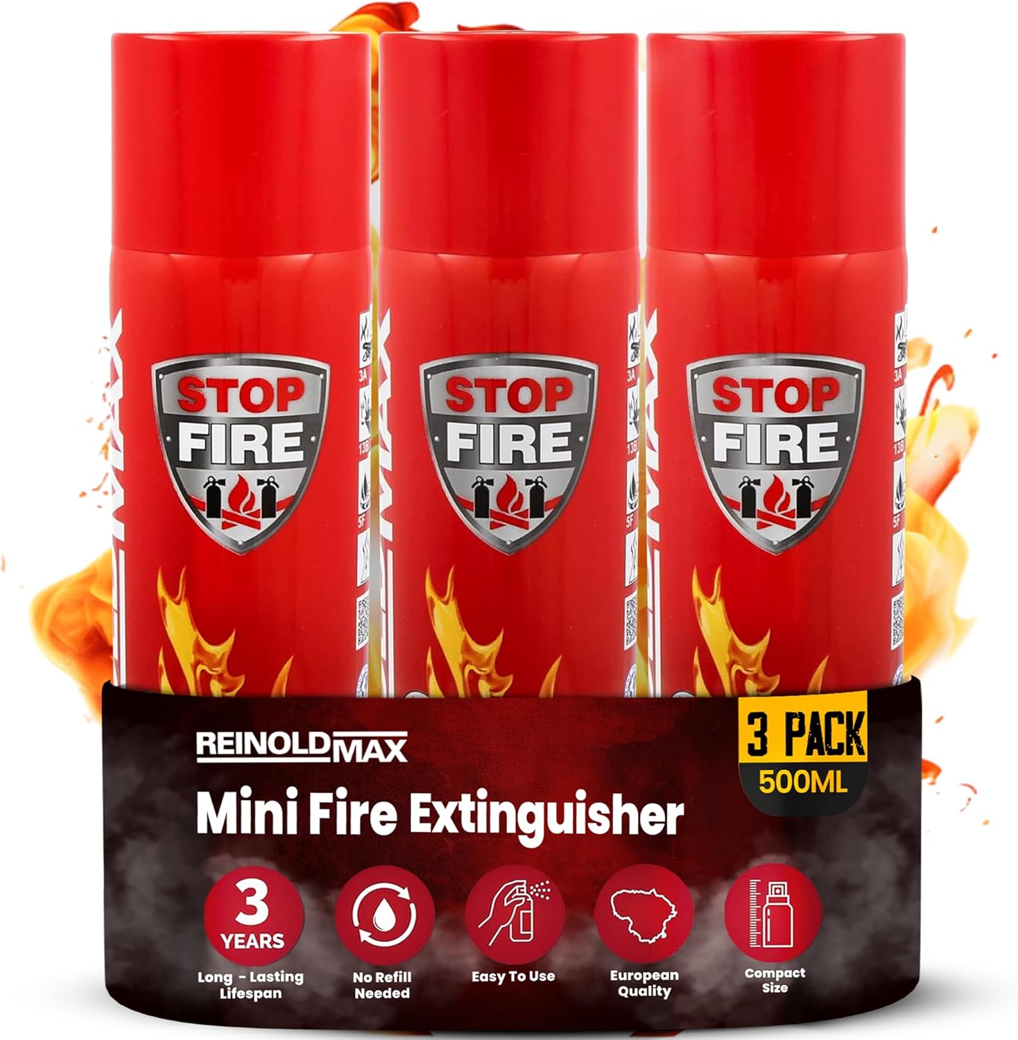 3x500ml All-in-1 Fire Extinguisher Home - Compact & Effective Small Fire Extingu...