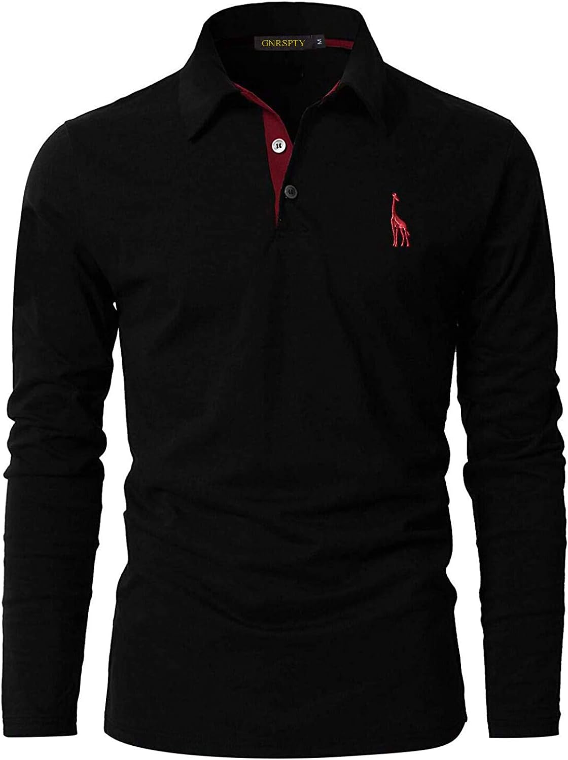 GNRSPTY Mens Long Sleeve Polo Shirt Cotton Golf Giraffe Tops 3XL Black