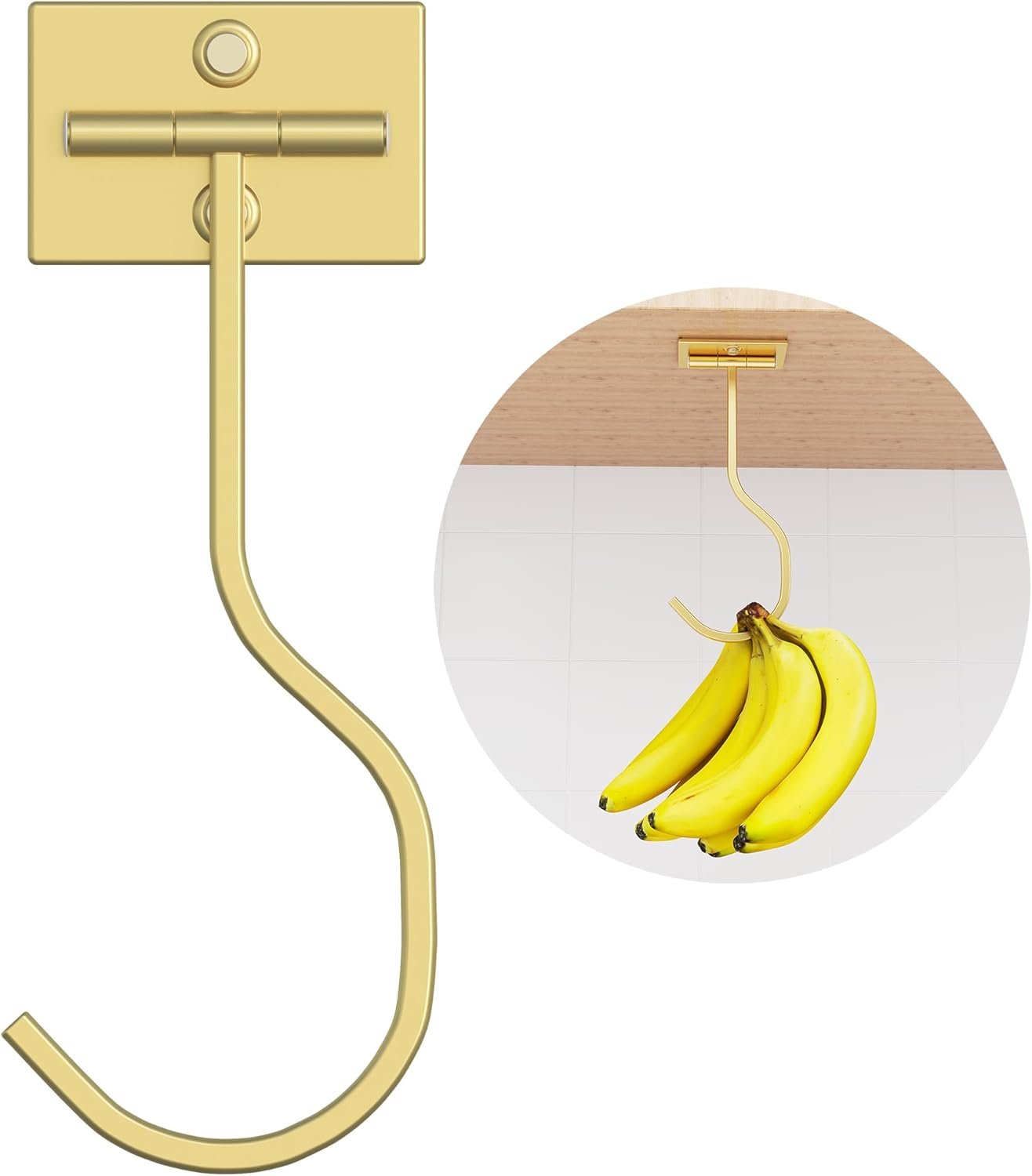 Folding Banana Hanger Hook Gold - Banana Holder Under Cabinet, Self Adhesive Ban...
