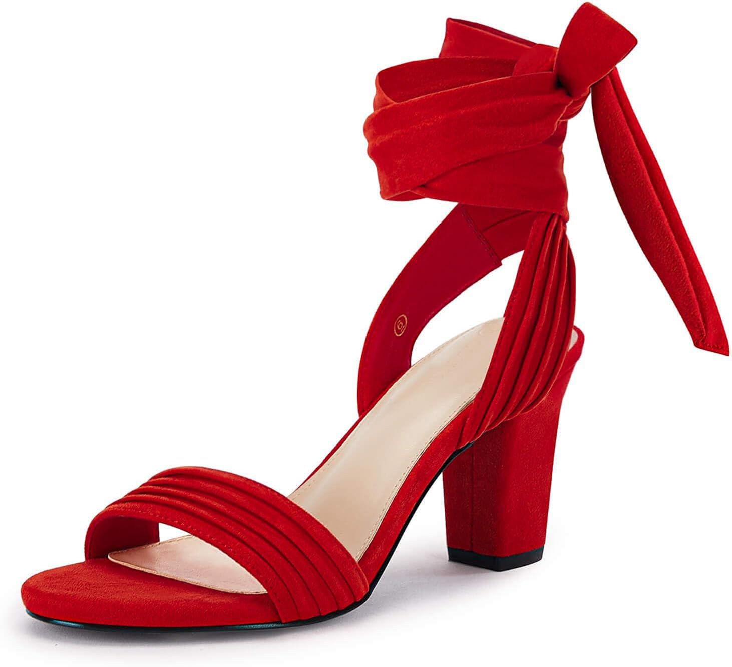 Coutgo Womens Strappy High Heels Chunky Heeled Sandals Bow Tie Lace Up Open Toe...