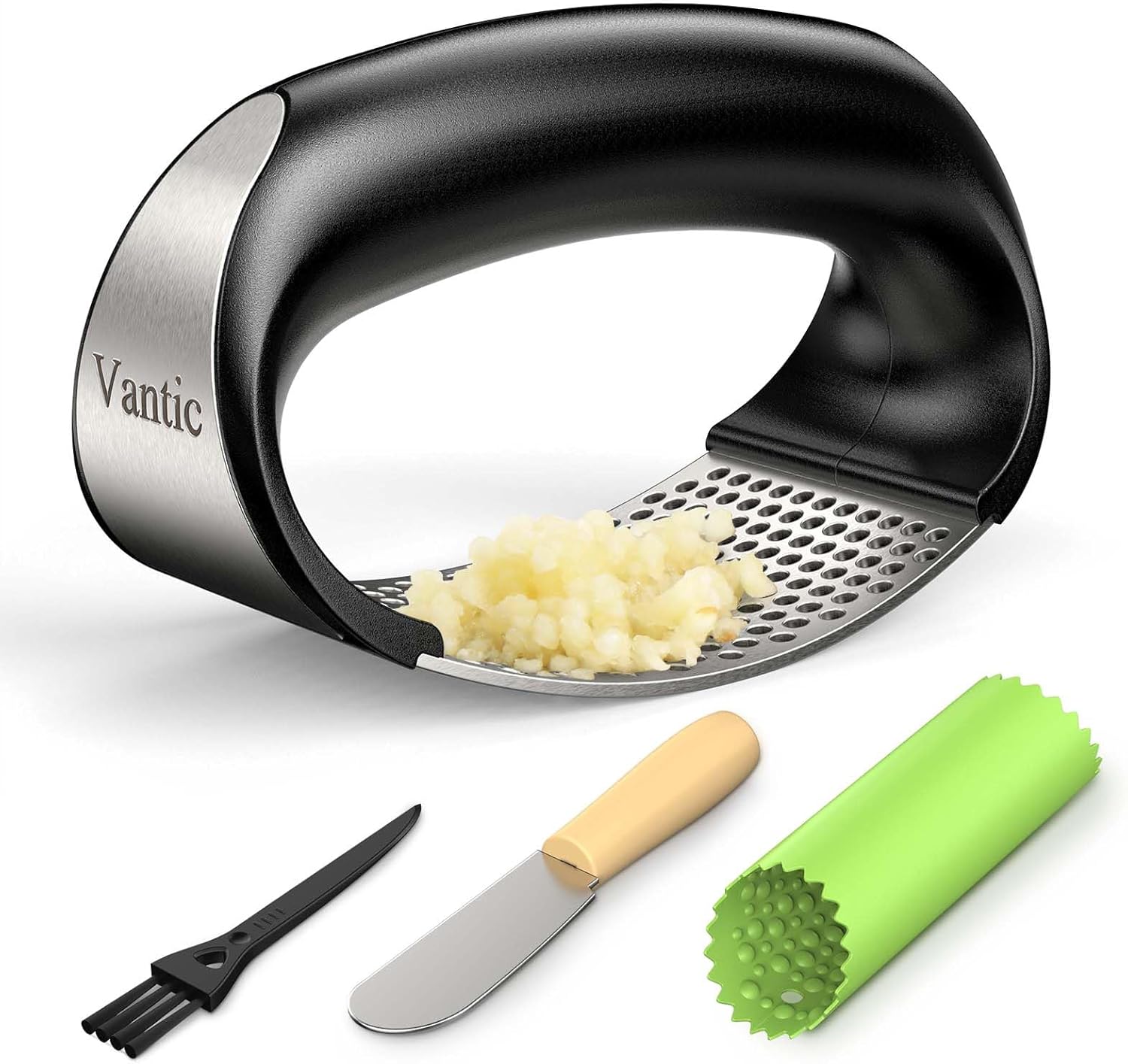 Vantic Garlic Press Rocker - Stainless Steel Garlic Mincer Crusher and Peeler (2...