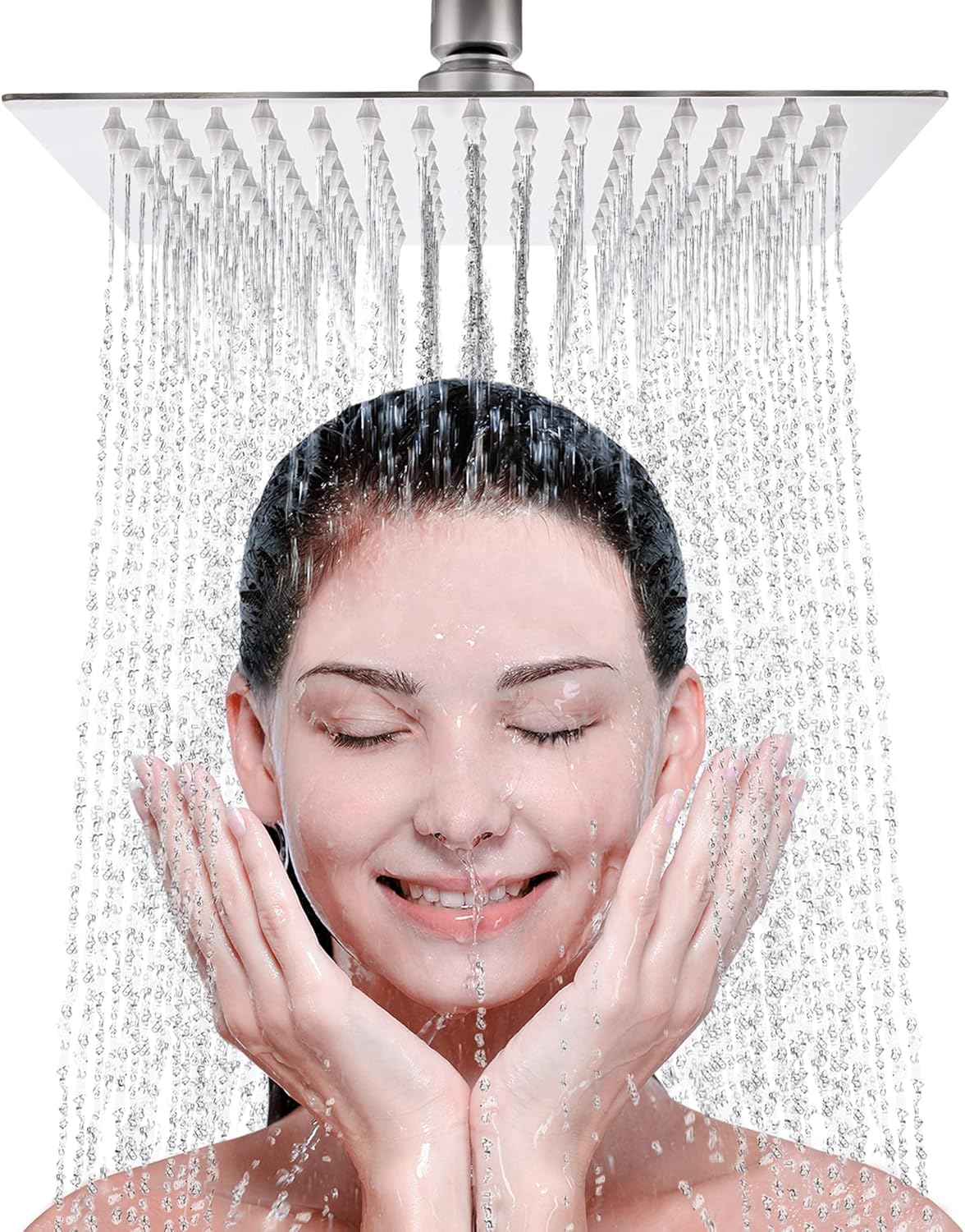 LIVOREST Square Rainfall Shower Head - 8 inch Large, Overhead Fixed Rain Showerh...