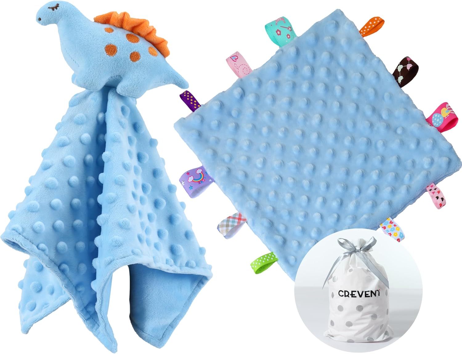 CREVENT Cozy Plush Baby Comforter Blanket Loveys for Baby Boys, Mink Dot Front +...