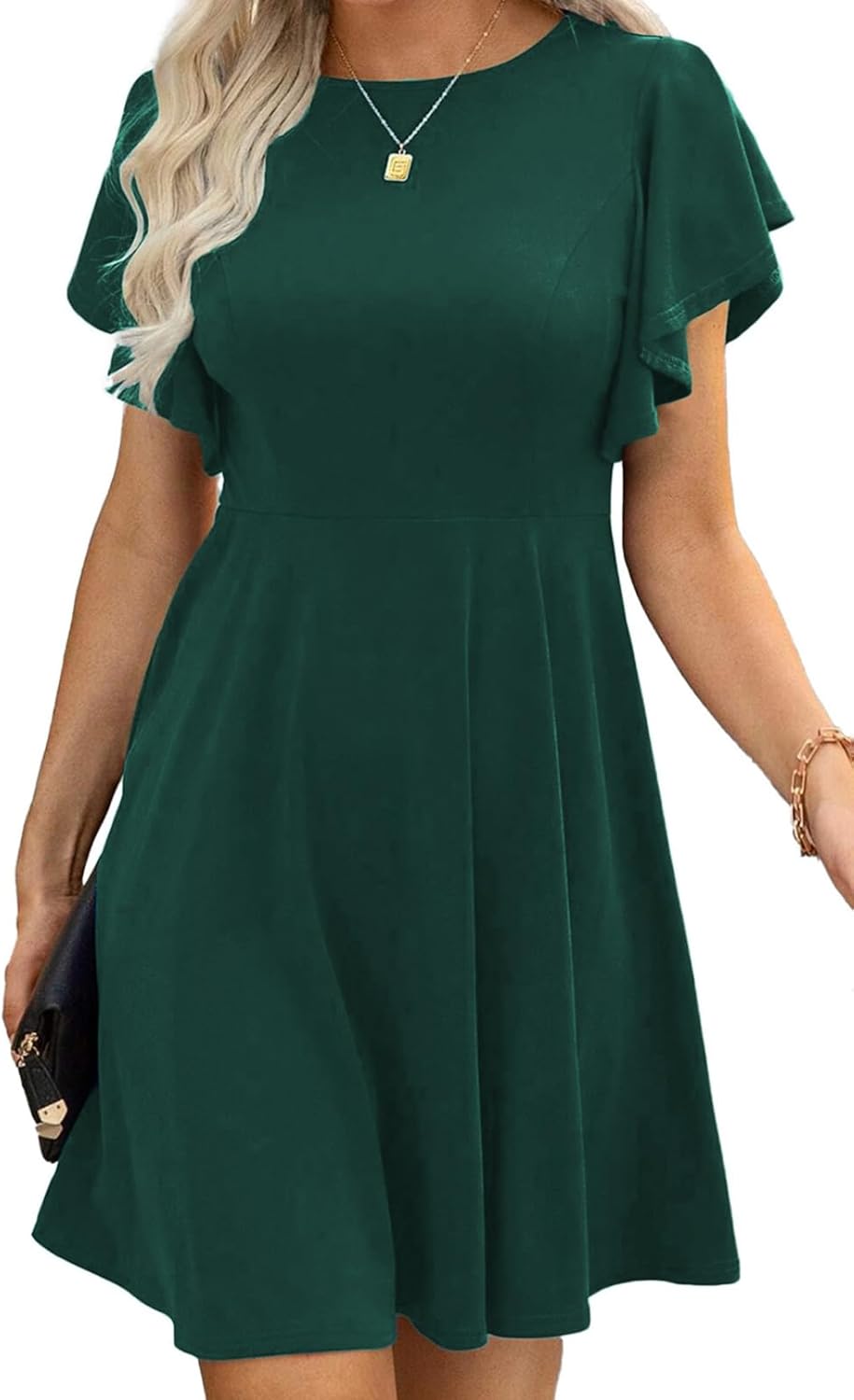 Happy Sailed Cocktail Dresses for Women Spring Summer Ruffle Sleeve Crewneck Hig...