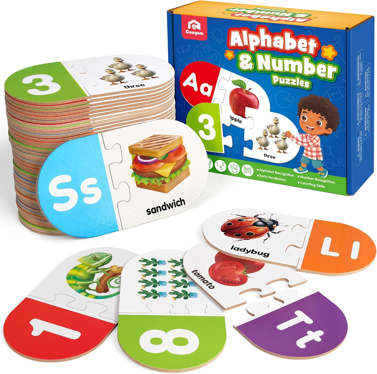 Coogam Learning Alphabet Matching Game, 36pcs Self-Correcting Sight Words Letter...