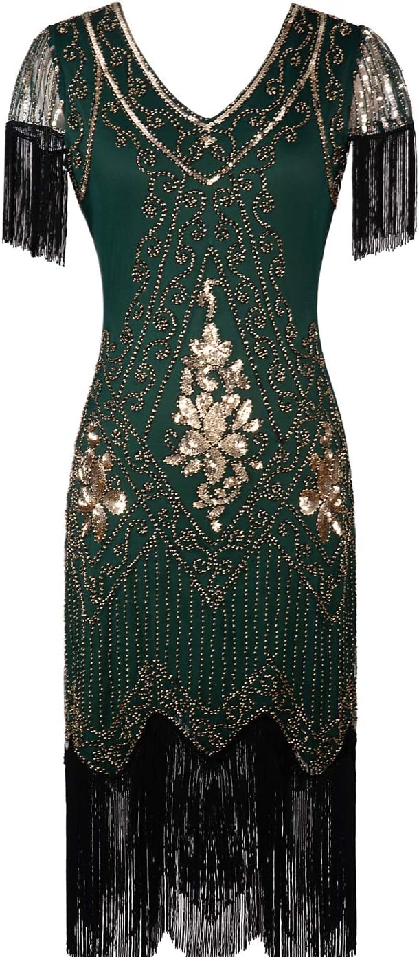 MISSCHEN Women's 1920s Art Deco Fringed Sequin Dress Gatsby Costume Dress with S...