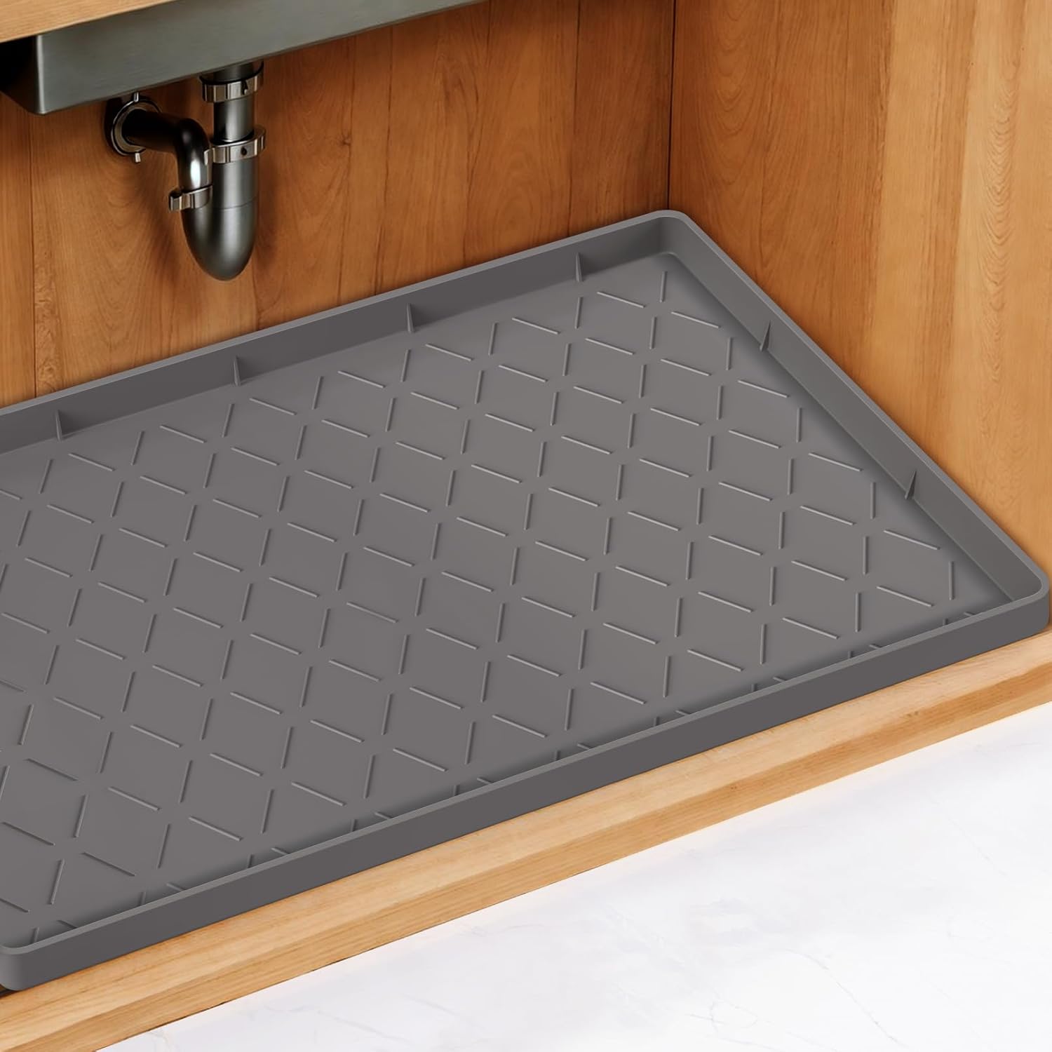MateeyLife 34'' x 22'' Silicone Under Sink Mat for Kitchen Waterproof, Rubber Un...