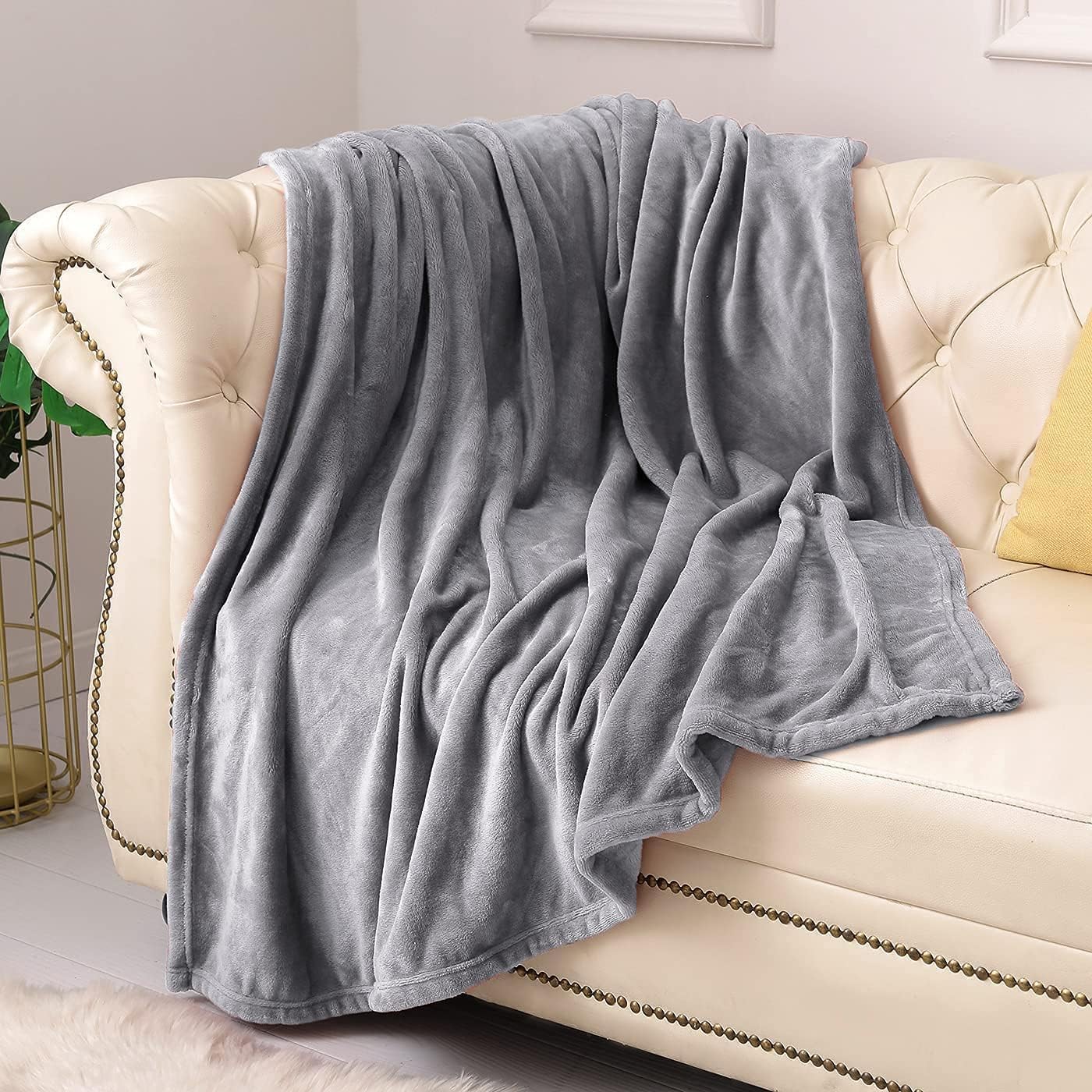 KMUSET Fleece Blanket Throw Size Grey Lightweight Super Soft Cozy Luxury Bed Bla...