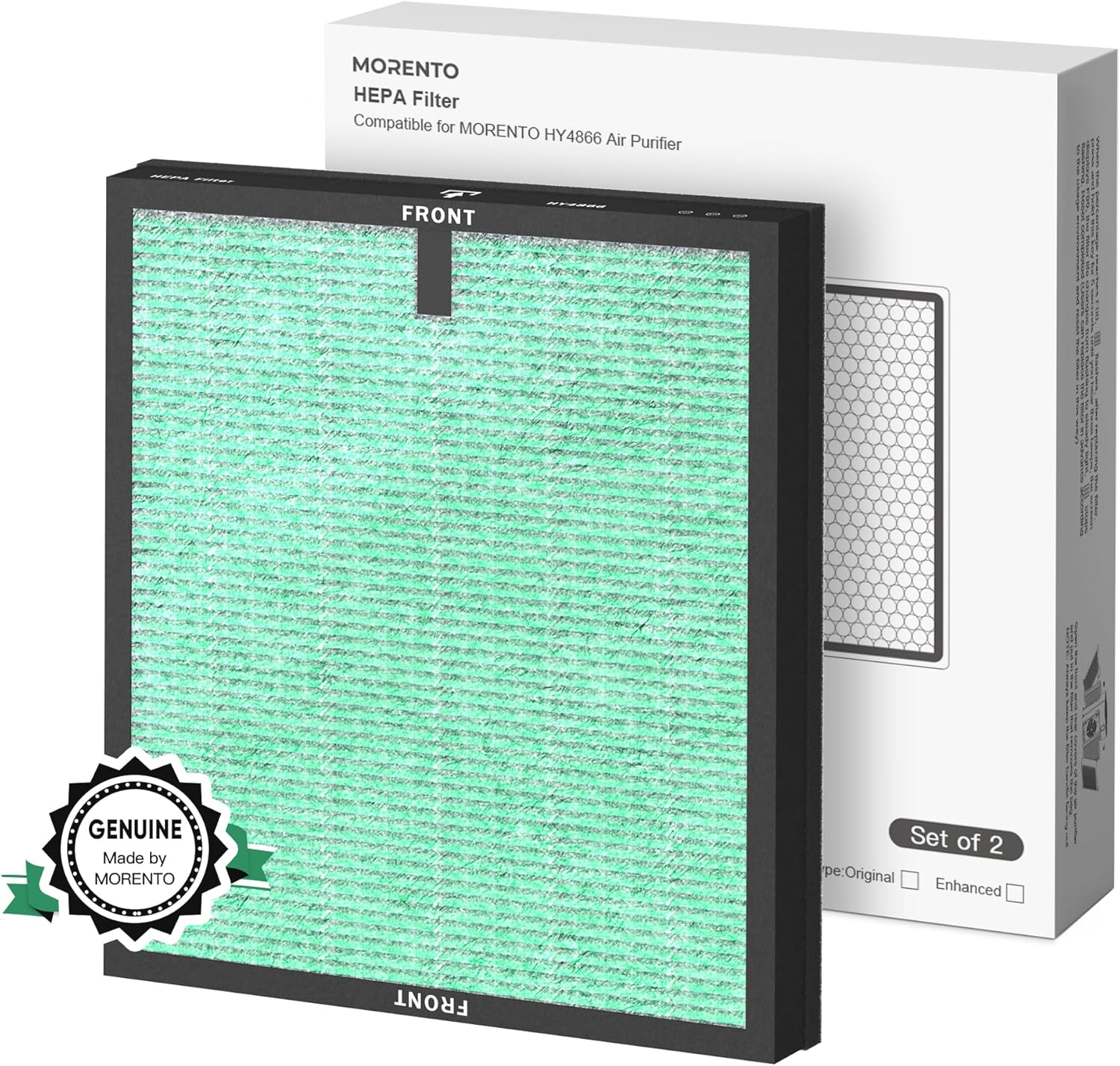 MORENTO 2 Pack HY4866 Genuine Air Purifier Replacement Filter for HY4866 Air Pur...