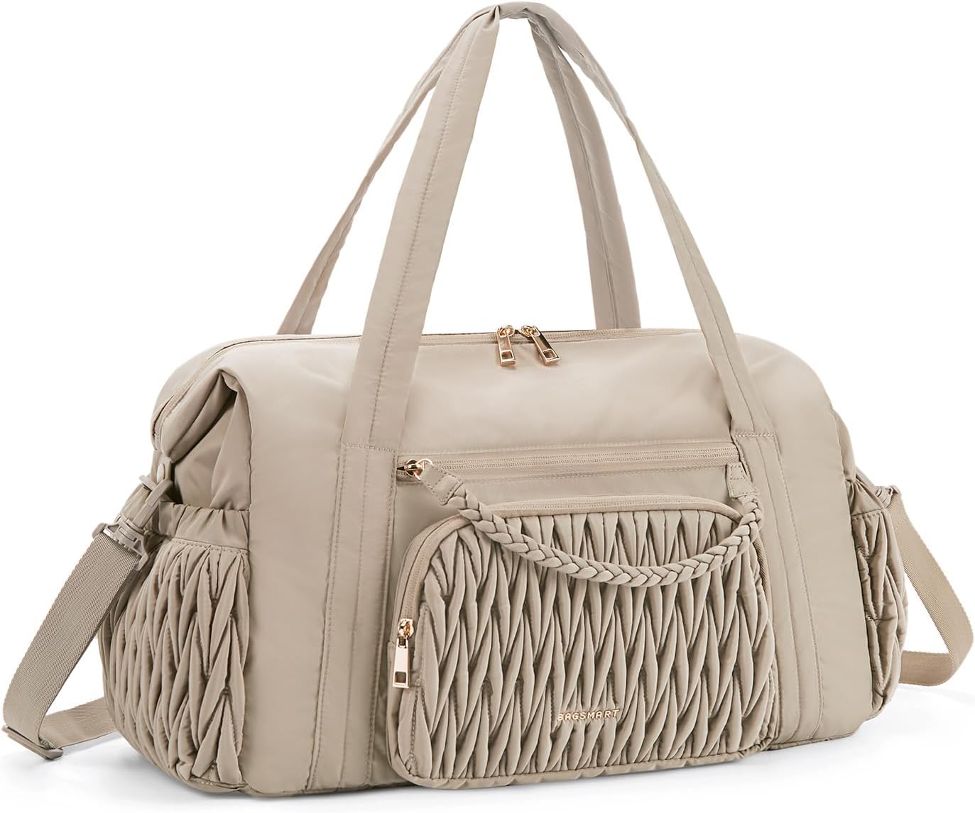 BAGSMART Quilted Duffle Bag for Women, Weekender Overnight Gym Travel Carry-On B...