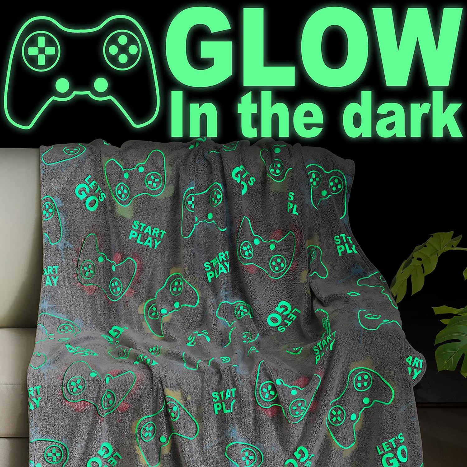 Jekeno Glow in The Dark Gaming Blanket Gamer Game Controller Throw Gift Toys for...