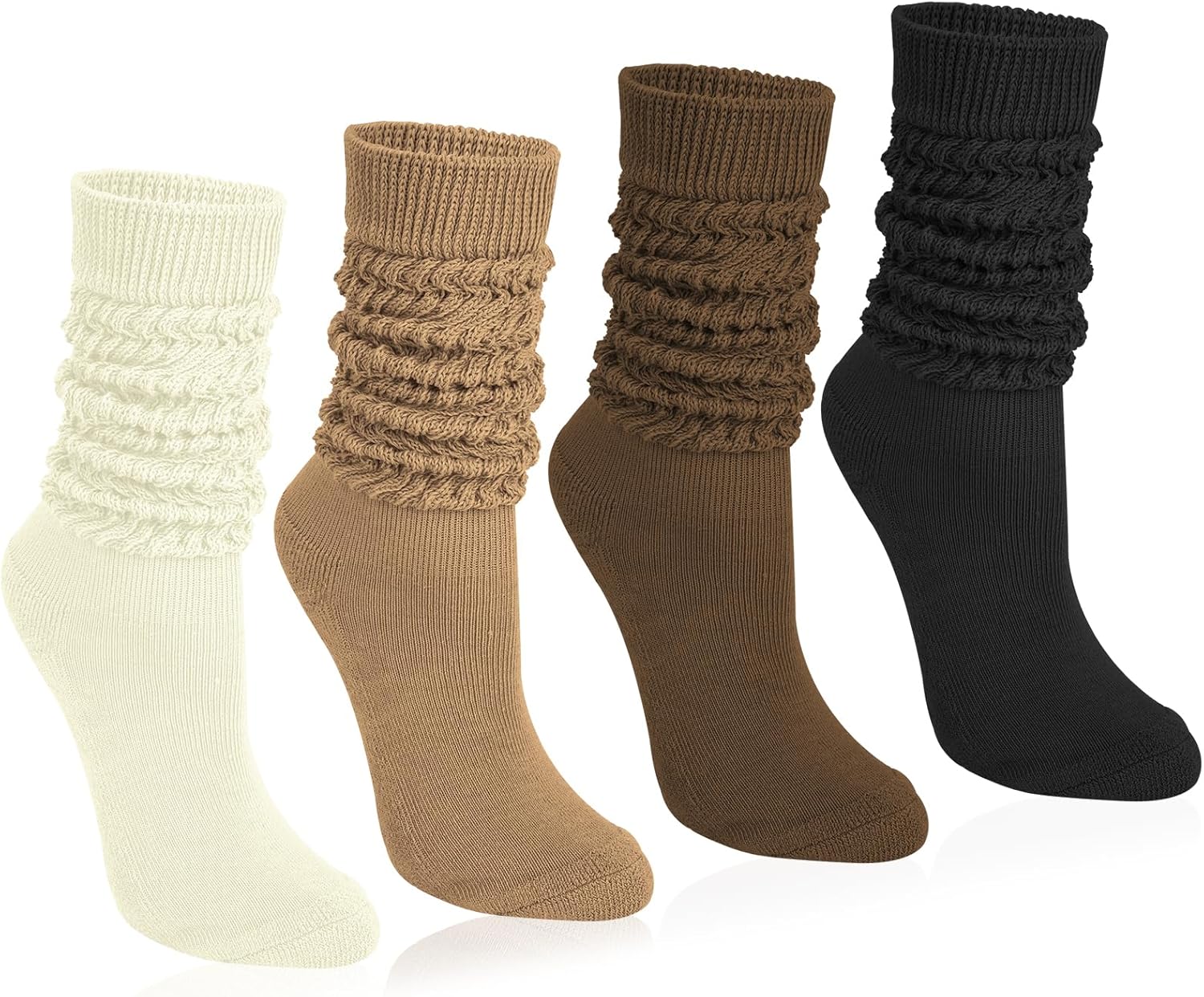 Justay 4 Pairs Women Slouch Socks Soft Knee High Scrunch Slouchy Socks Knit Tube...