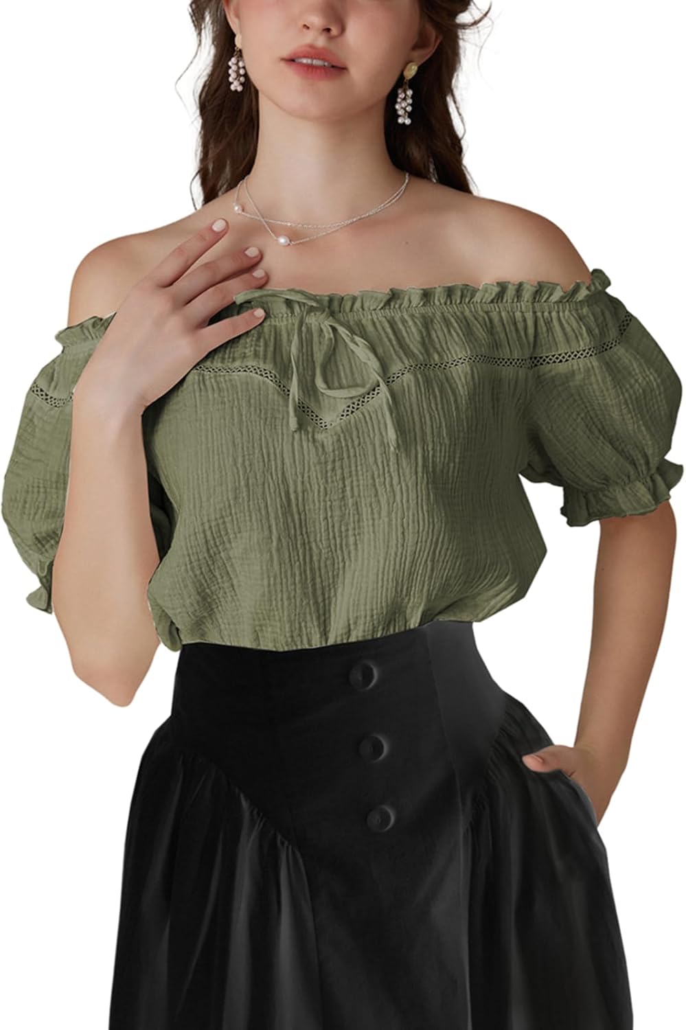 Scarlet Darkness Women's Renaissance Shirt Off Shoulder Puff Sleeve Loose Fit Su...