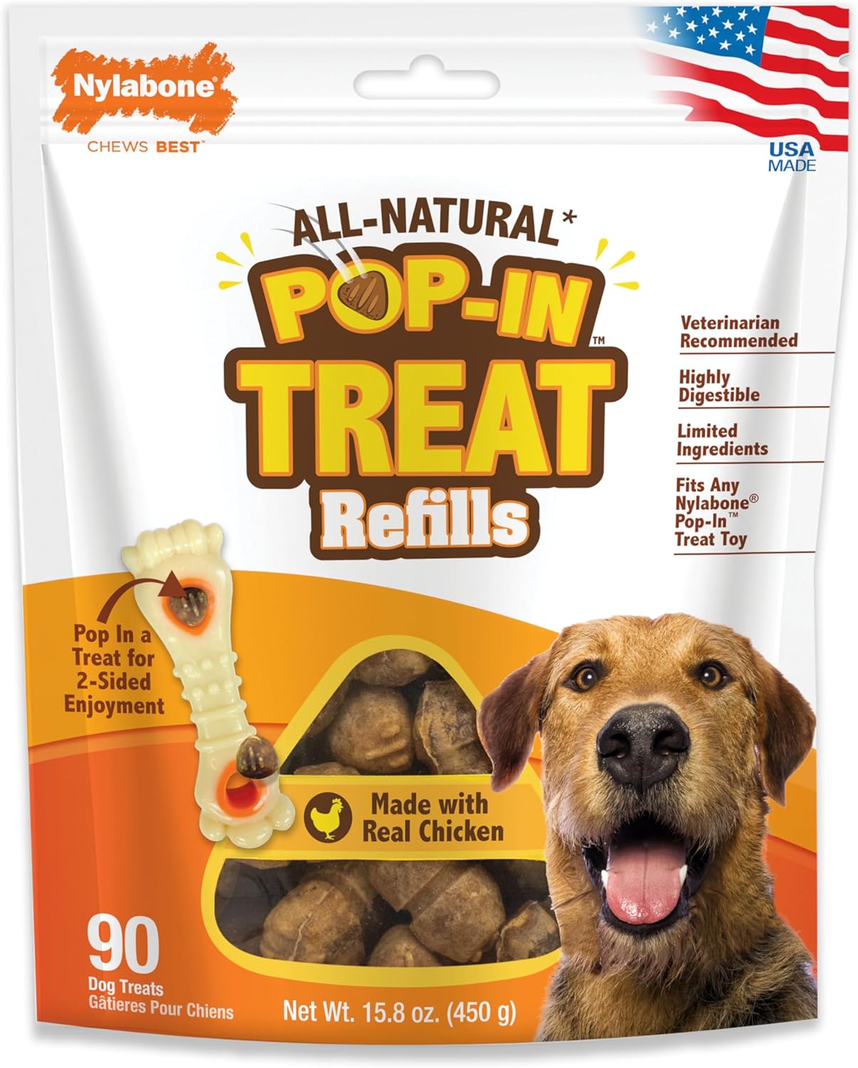 Nylabone Pop-in Treat-Toy Refill Chews, All-Natural Dog Treats for Treat Dispens...