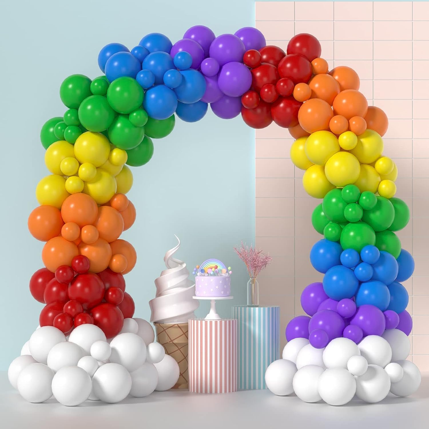 Rainbow Balloon Arch Kit 140Pcs Rainbow Balloon Garland Arch Colourful Balloon A...