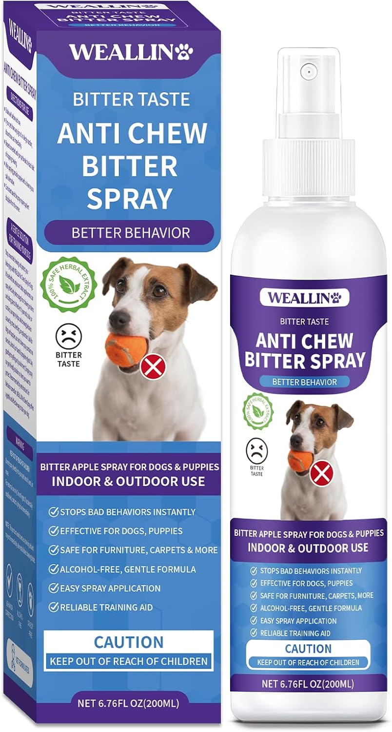 WEALLIN Bitter Dog Spray, 200ml Bitter Apple Dog Spray, Anti Chew Spray for Dogs...