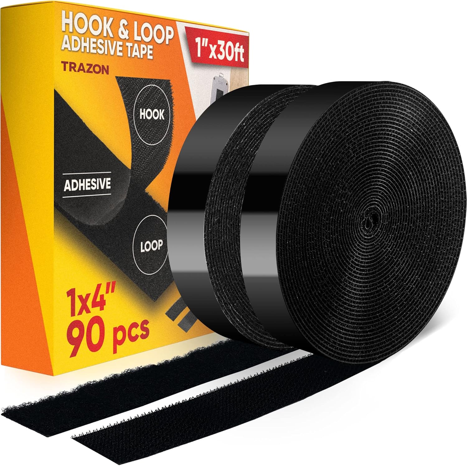 Hook and Loop Tape Roll with Heavy Duty Adhesive Industrial Strength Easy to Cut...
