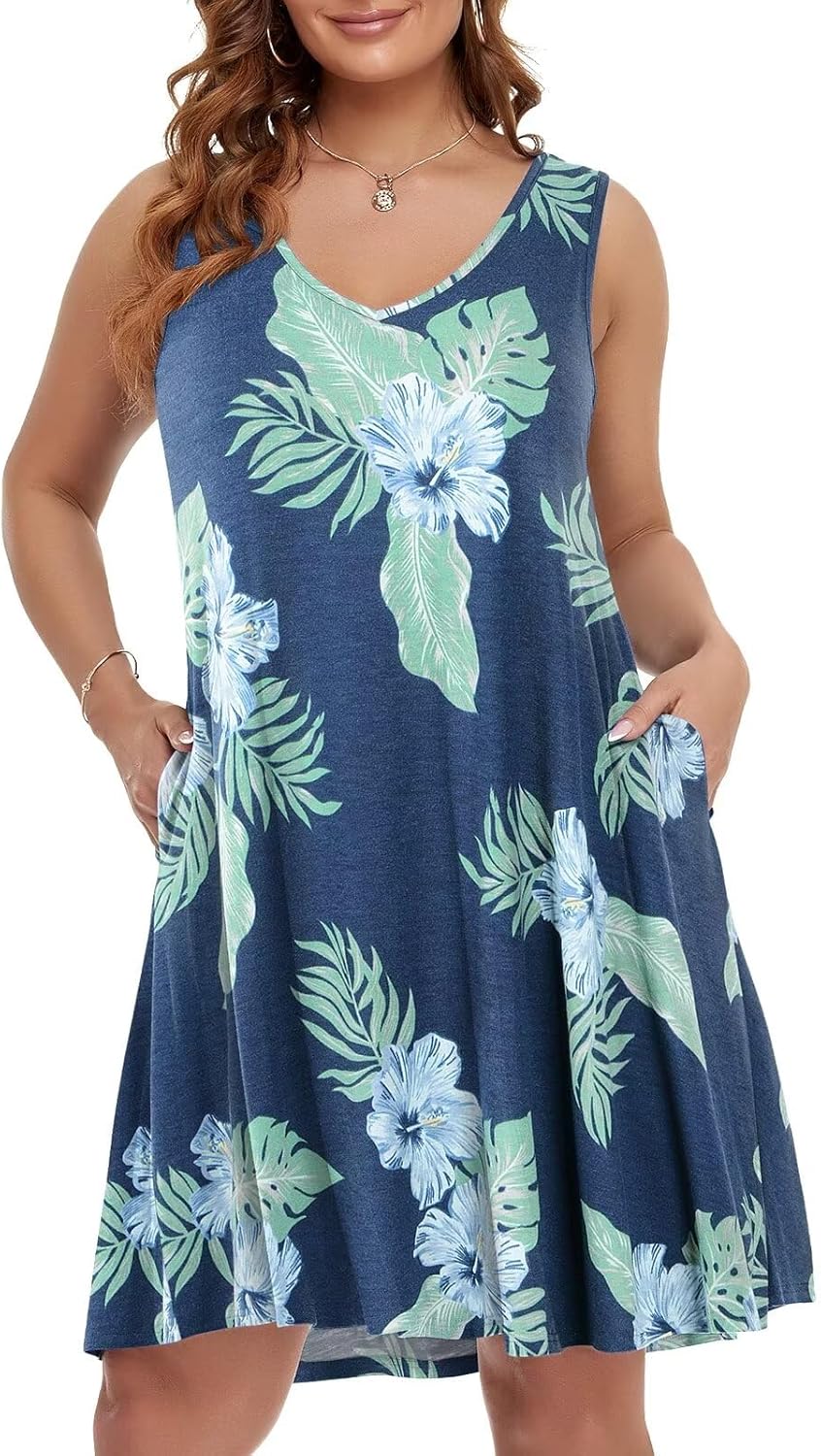 BELAROI Women Casual Summer Dresses Plus Size Sundress V Neck Swing Tank Dress S...