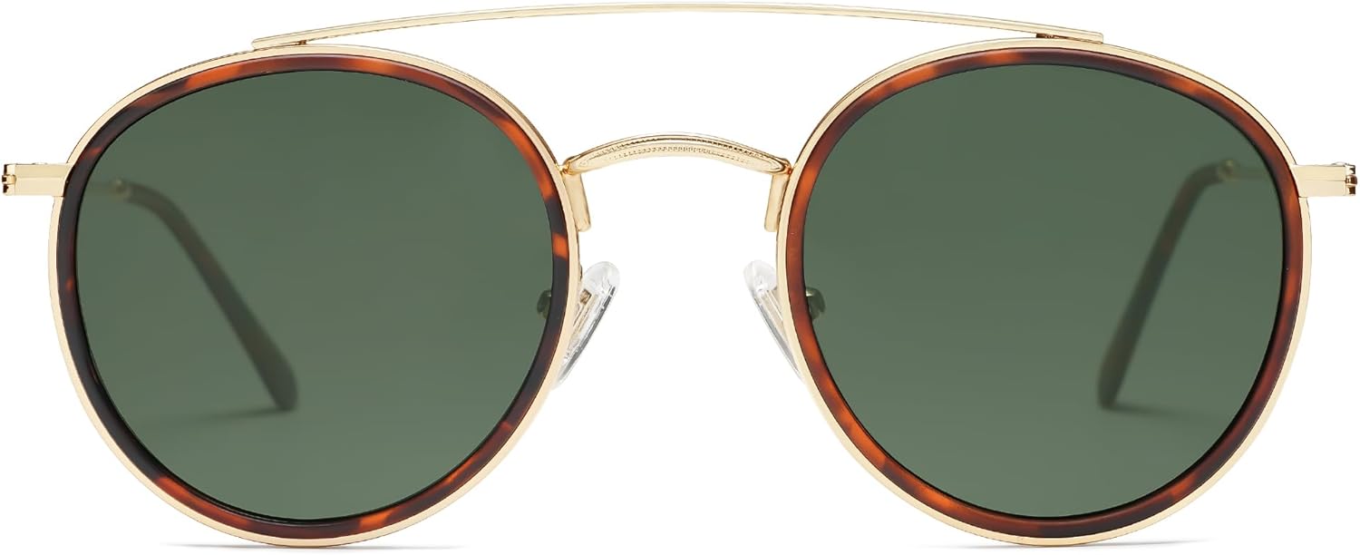 SOJOS Retro Vintage Round Polarized Sunglasses for Women Men Small Double Bridge...
