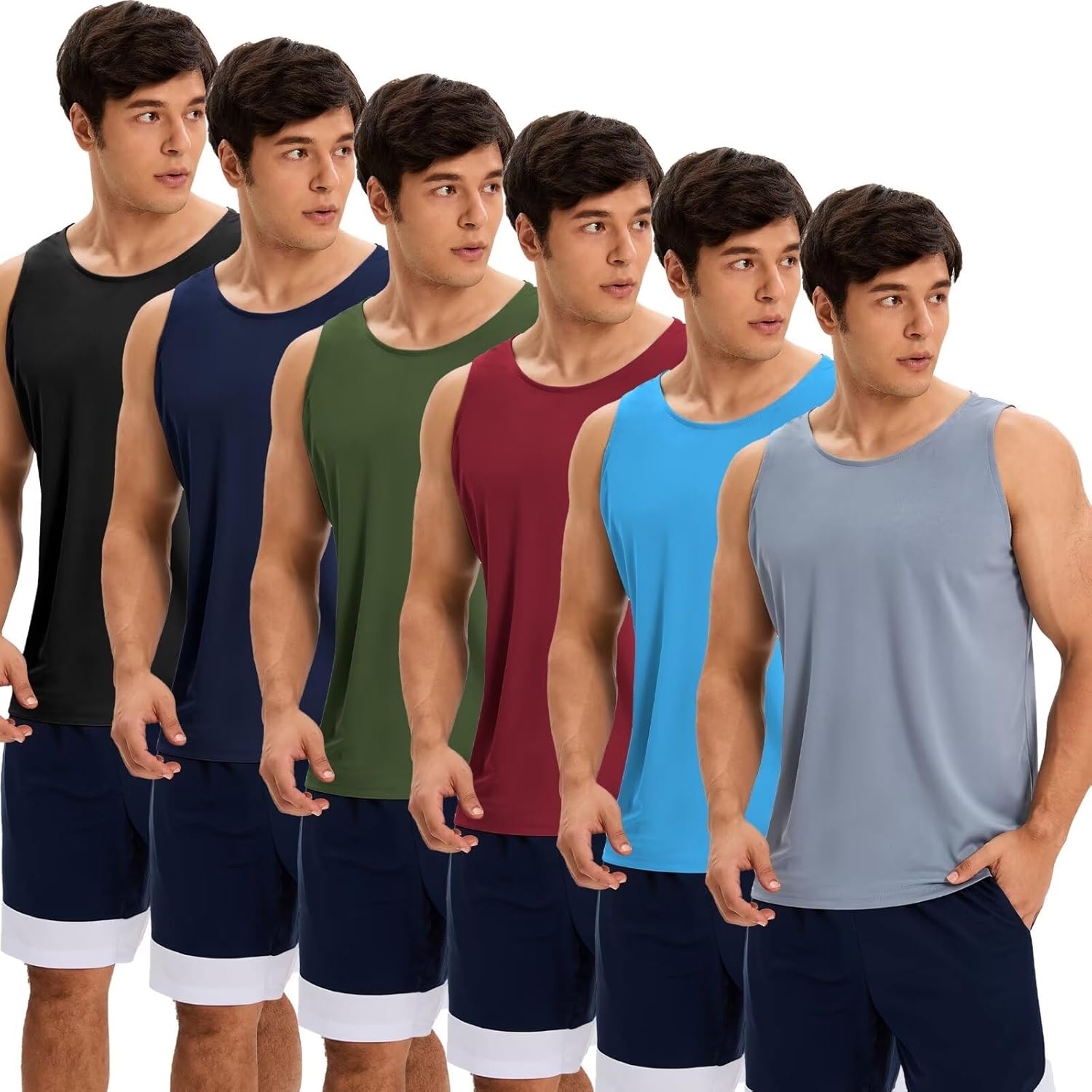 OYGSieg 6 Pack Men's Quick Dry Workout Tank Tops Breathable Gym Sleeveless Muscl...