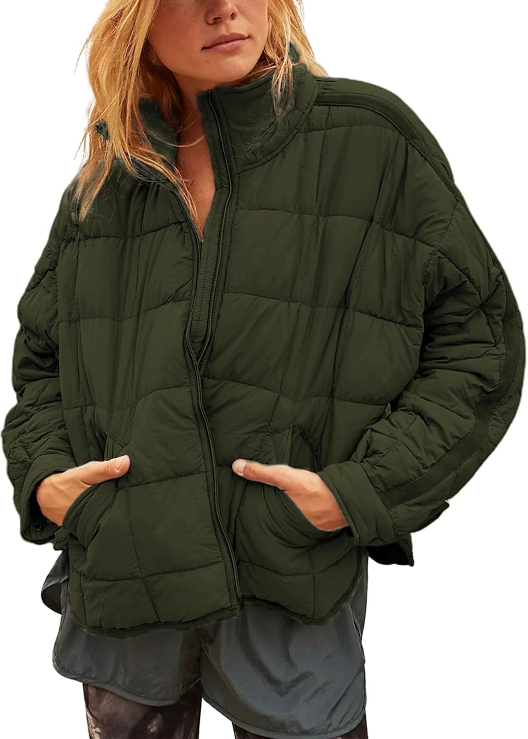 Bianstore Women's Oversized Splice Quilted Lightweight Puffer Jacket Casual Padd...
