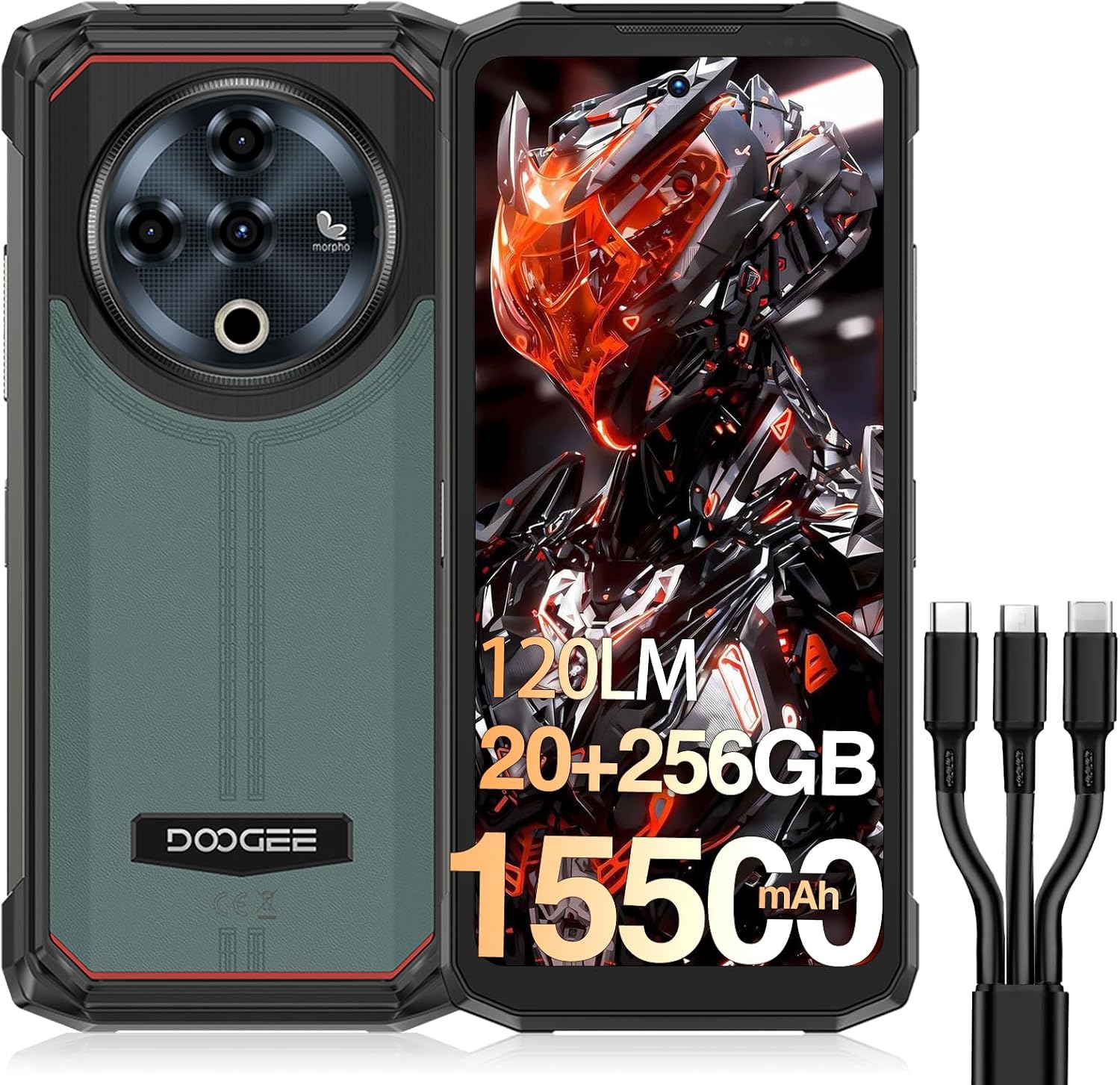 DOOGEE Fire 6 Power Rugged Smartphone, 120LM Dual Light Flashlight, 15500mAh/33W...