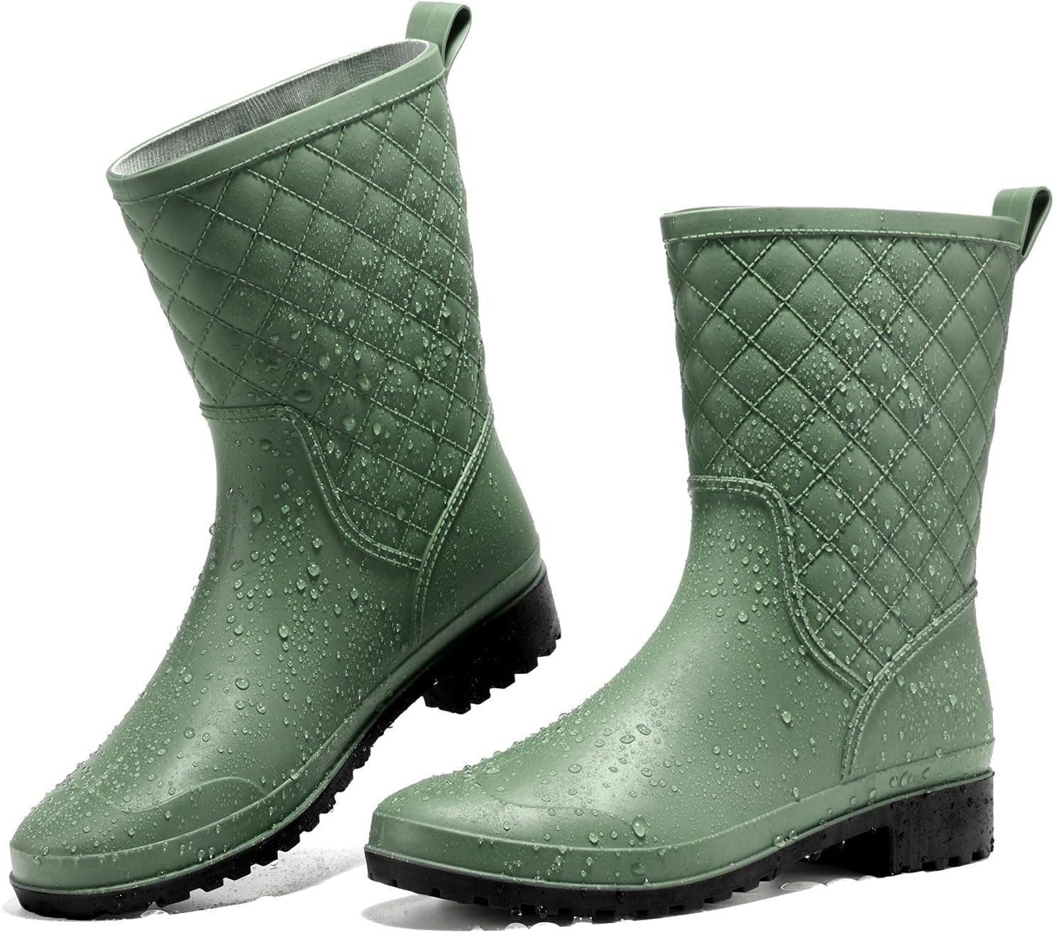 HISEA Rain Boots for Women, Lightweight Fashion Rubber Boots Mid Height Waterpro...
