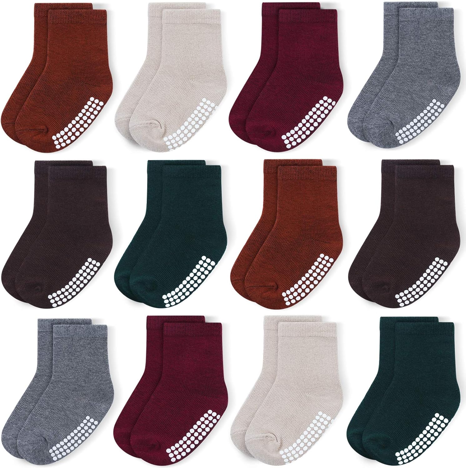 JAKIDAR 12 Pack Baby Toddler Socks Non Slip Grip Cotton Ankle Socks for Boys Gir...