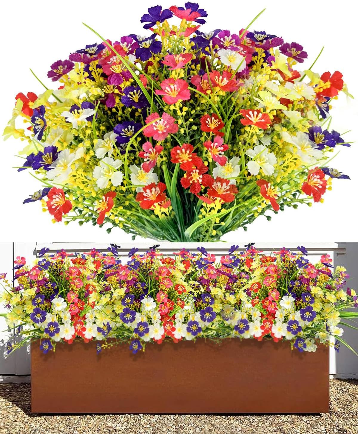 Evolpor 12 Bundles Outdoor Artificial Flowers, UV Resistant Faux Plastic Plants...