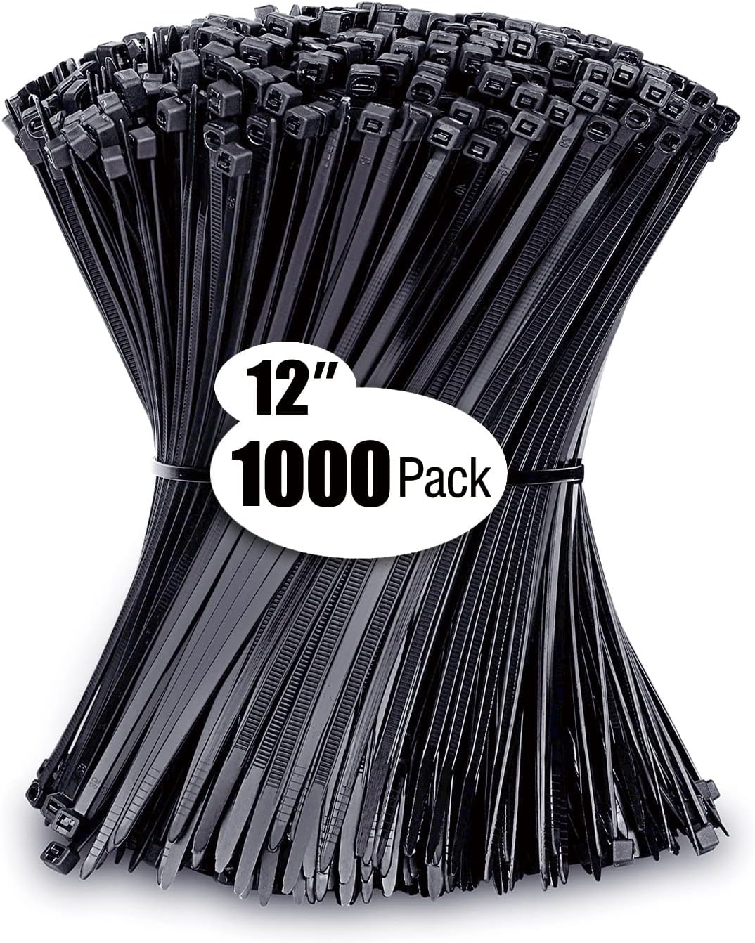 Zip Ties 12 inch (1000 Pack), Black, 50lbs Tensile Strength, UV Resistant Cable...