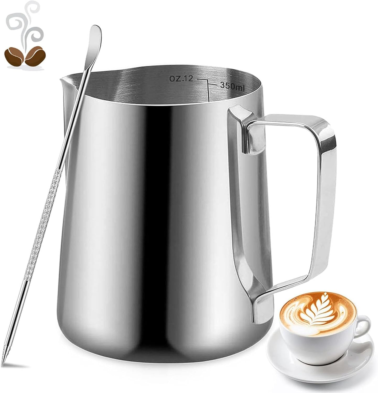 Milk Frothing Pitcher, 350ml /12oz Milk Jug for Coffee Machine, Milk Jug with Me...