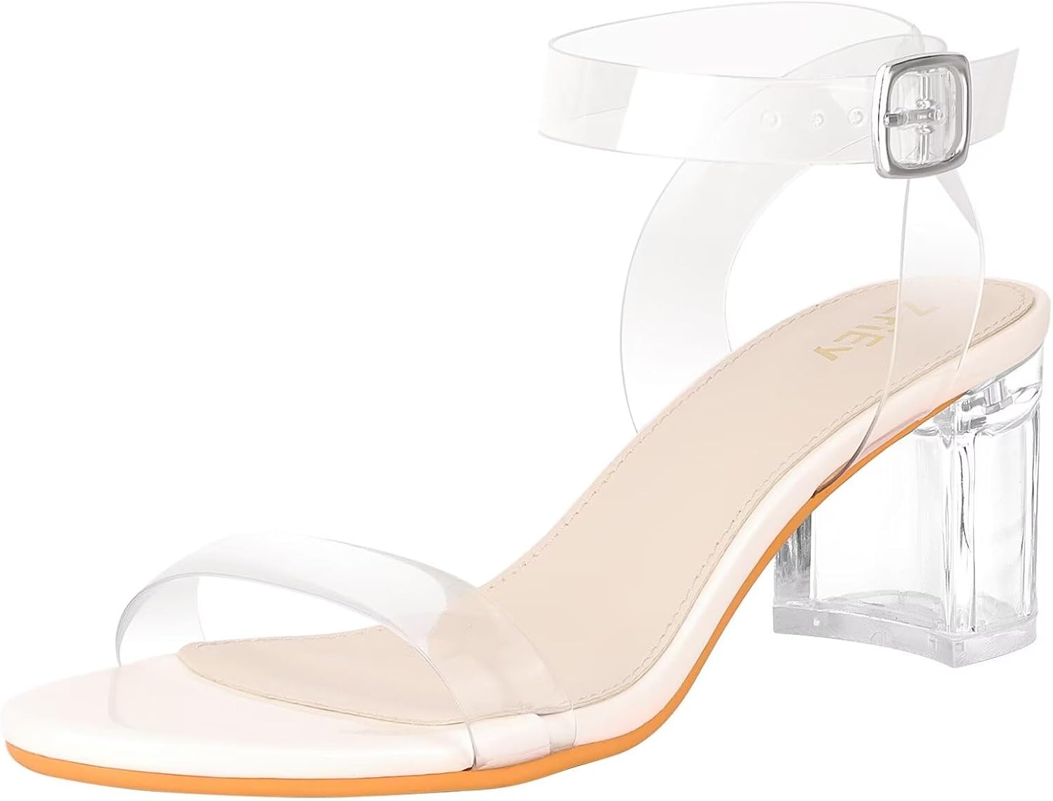 ZriEy Women's Clear Heels Strappy Chunky Block Heeled Sandals 2.2 Inch Open Toe...