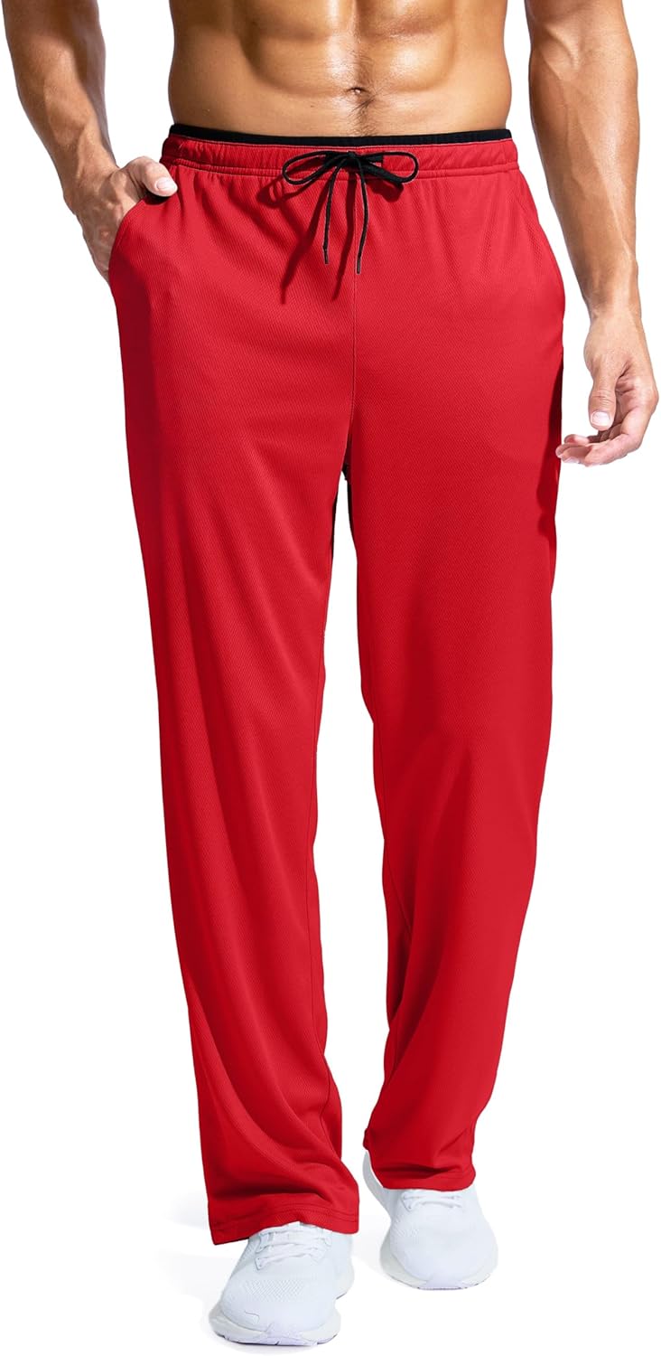 Pudolla Men's Lightweight Mesh Sweatpants Loose Fit Open Bottom Athletic Workout...