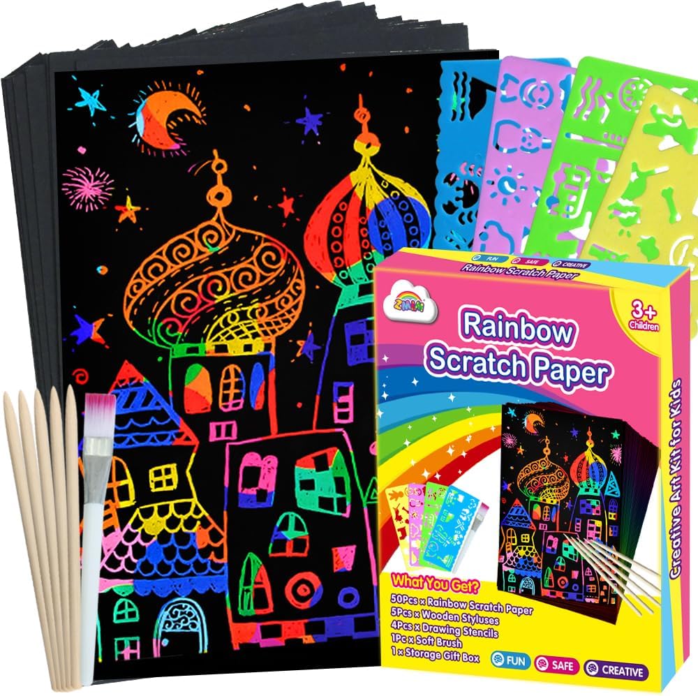 ZMLM Arts Crafts Gifts for Kids: 60PCS Rainbow Scratch Paper Art Easter Gifts fo...