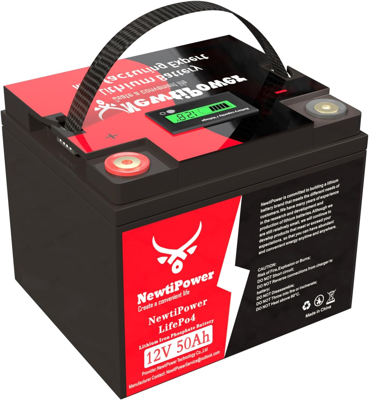 12V 50Ah LiFePO4 Lithium Battery 50A BMS,NewtiPower 10000+ Deep Cycle Lithium Ir...