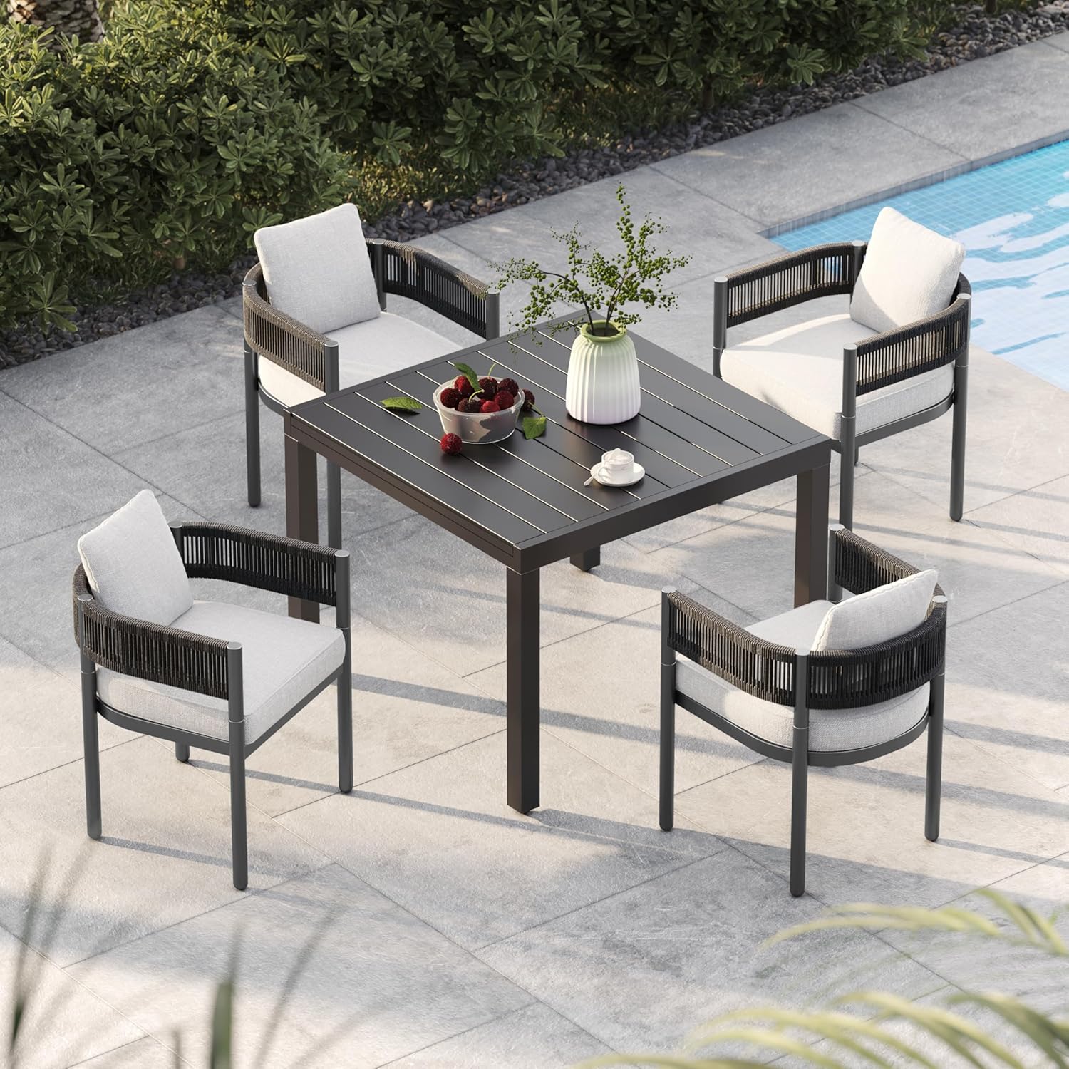 Grand patio 5-Piece Outdoor Dining Set for 4 with 1 Rectangle Expandable Table f...