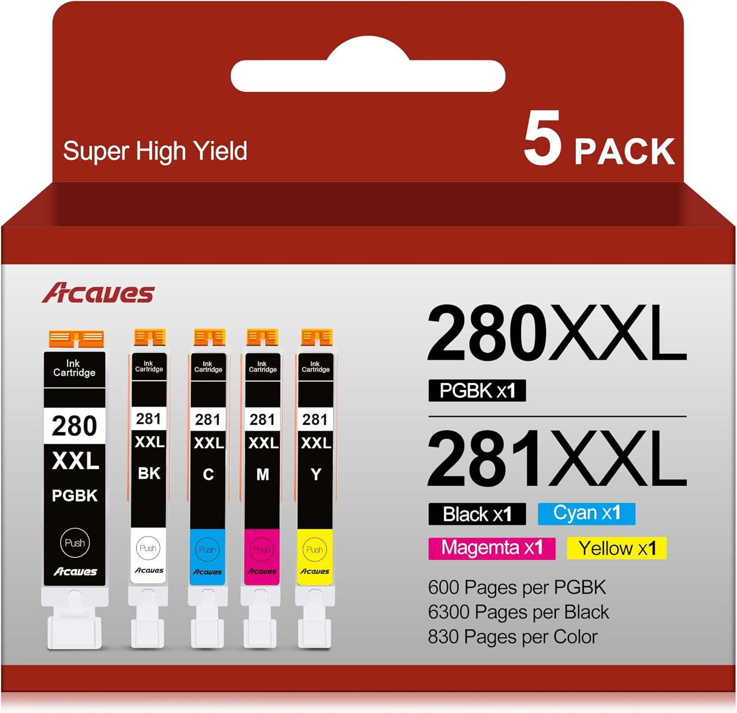 280XXL 281XXL Ink Cartridges High Yield Compatible for Canon Ink 280 and 281 car...