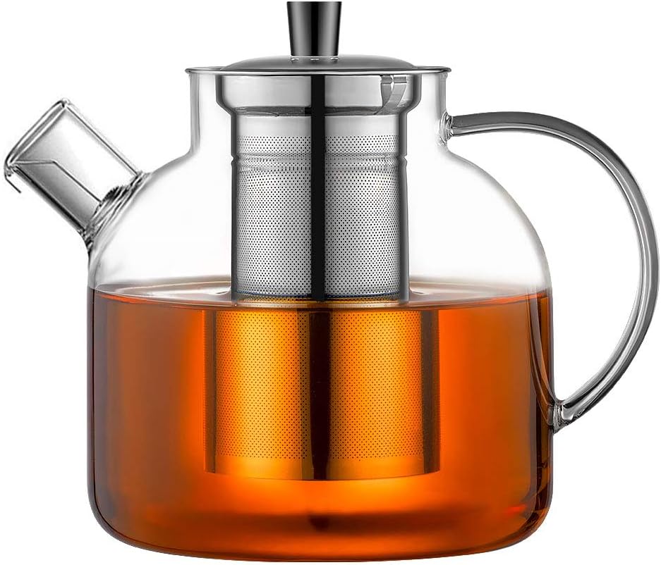 Ehugos Glass Teapot, 1500ml Stovetop Safe Tea Kettle with Infuser Borosilicate G...