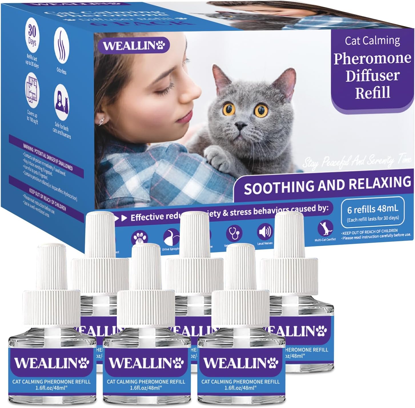 WEALLIN 6 Pack Cat Calming Plug-in Refills - Cat Pheromone Diffuser Refills Reli...