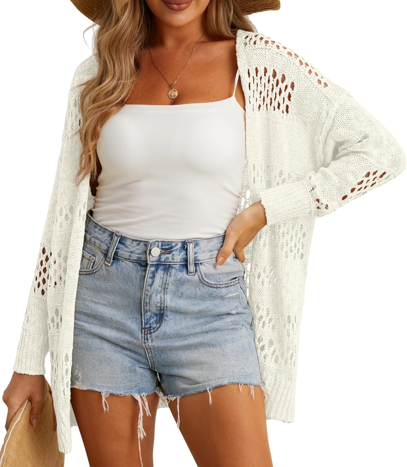 GRECERELLE 2025 Women Summer Crochet Boho Long Sleeve Lightweight Oversized Open...