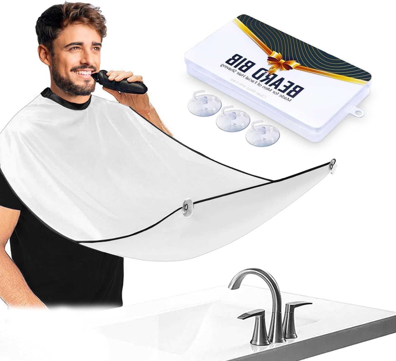 White Beard Bib Beard Catcher, Hair Clippings Catcher & Grooming Cape Apron, Non...