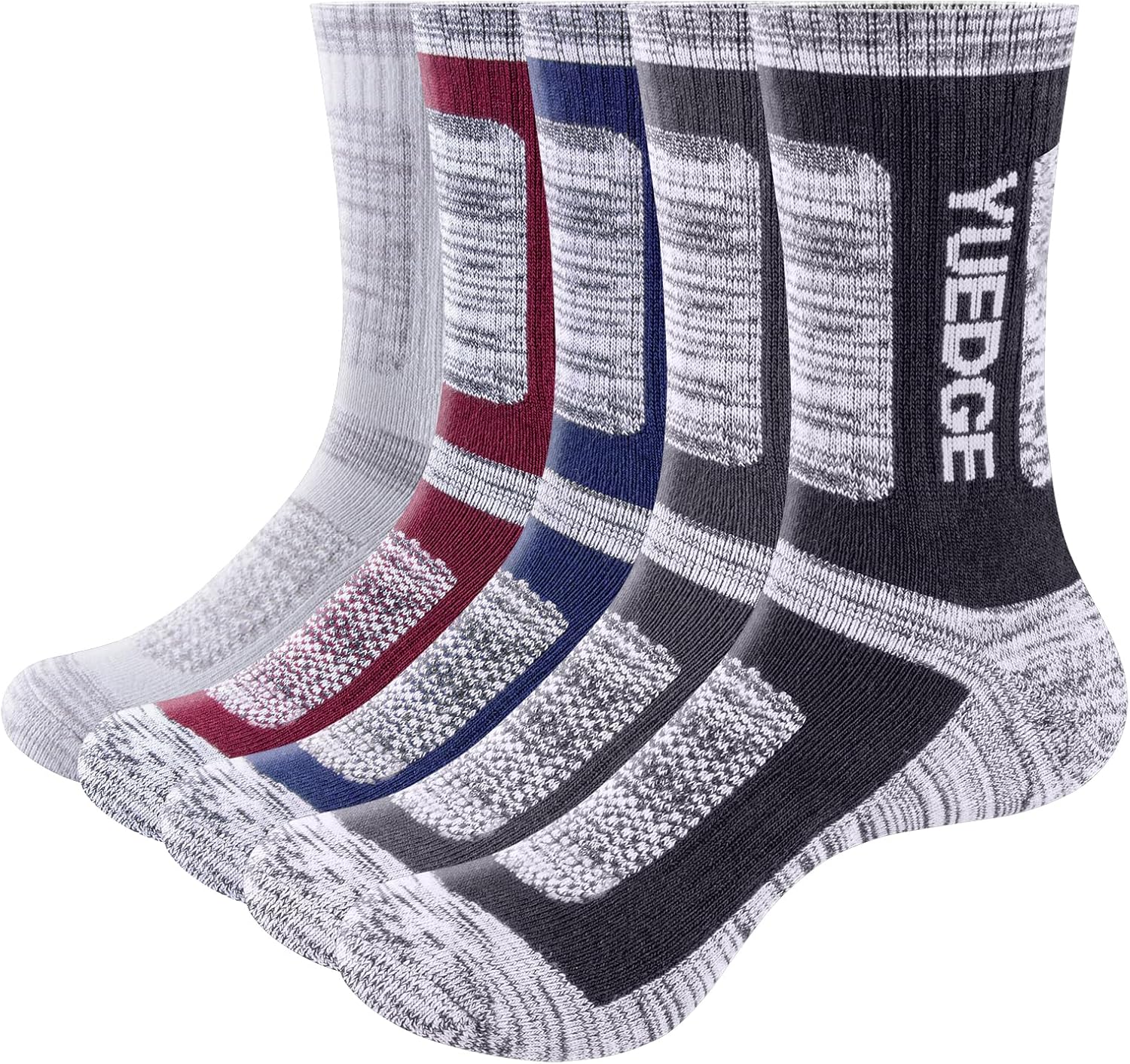 YUEDGE Men's 5 Pairs Wicking Breathable Cushion Comfortable Casual Crew Socks Mu...