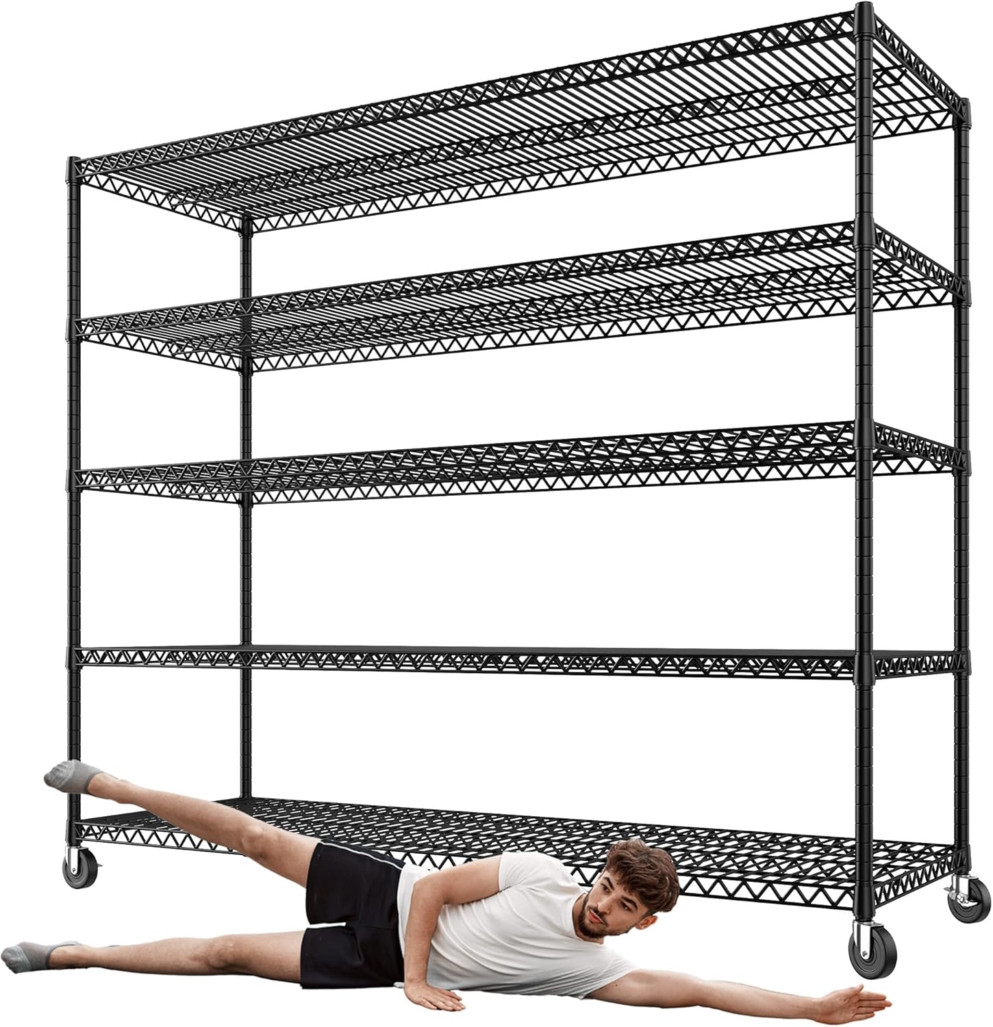 REIBII 60" W Storage Shelves Wire Shelving with Wheels 3200 lbs Heavy Duty Steel...