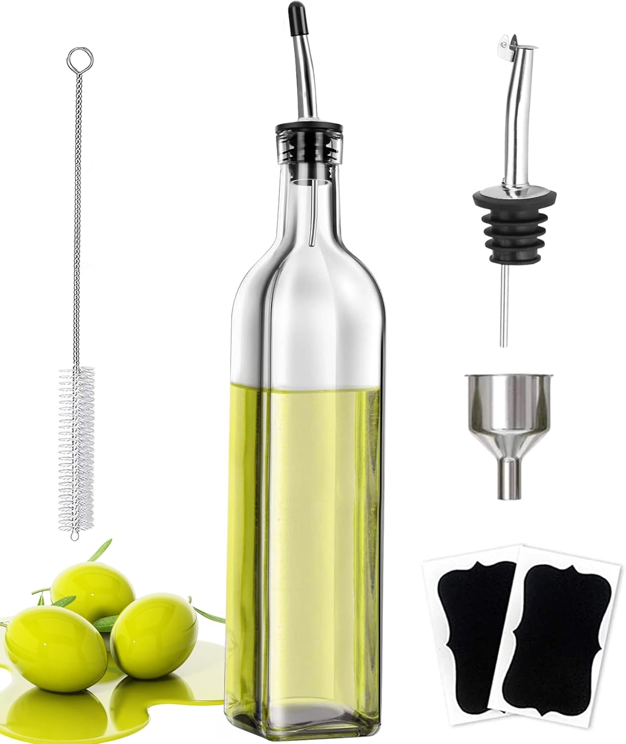 Olive Oil Bottle Glass Oil Dispenser 500ML,Come With a Replacement Grease Nipple...