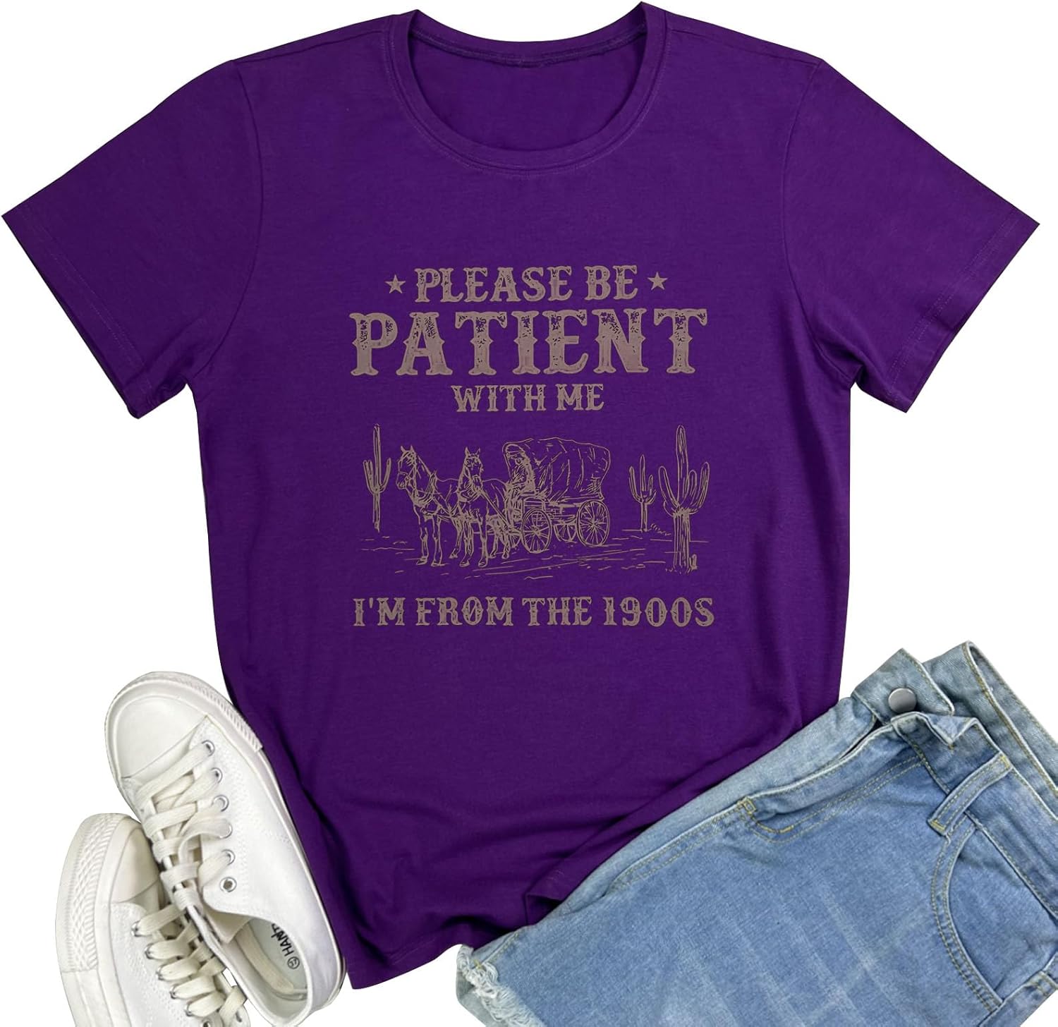 YITAN Women Please BE Patient Cute Tees Summer Graphic Tops Small Purple