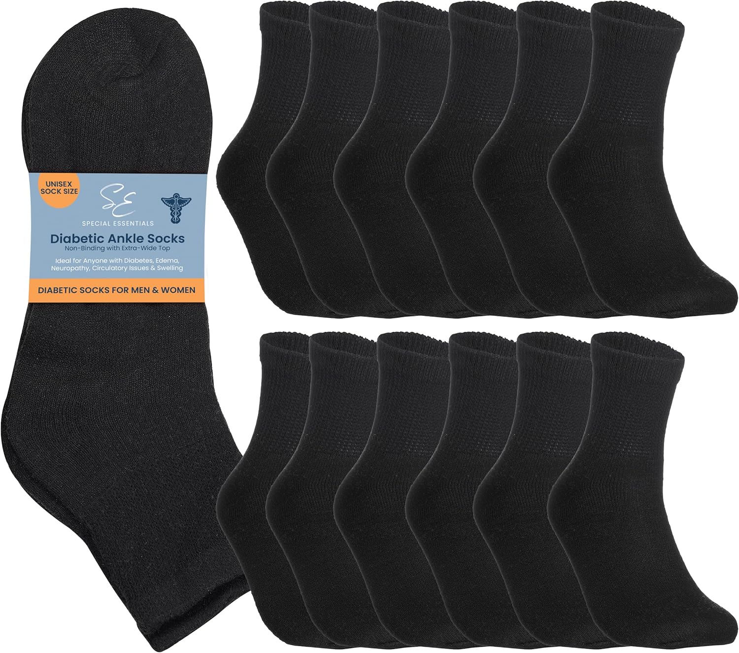 Special Essentials 12 Pairs Cotton Diabetic Ankle Socks - Non-Binding With Extra...