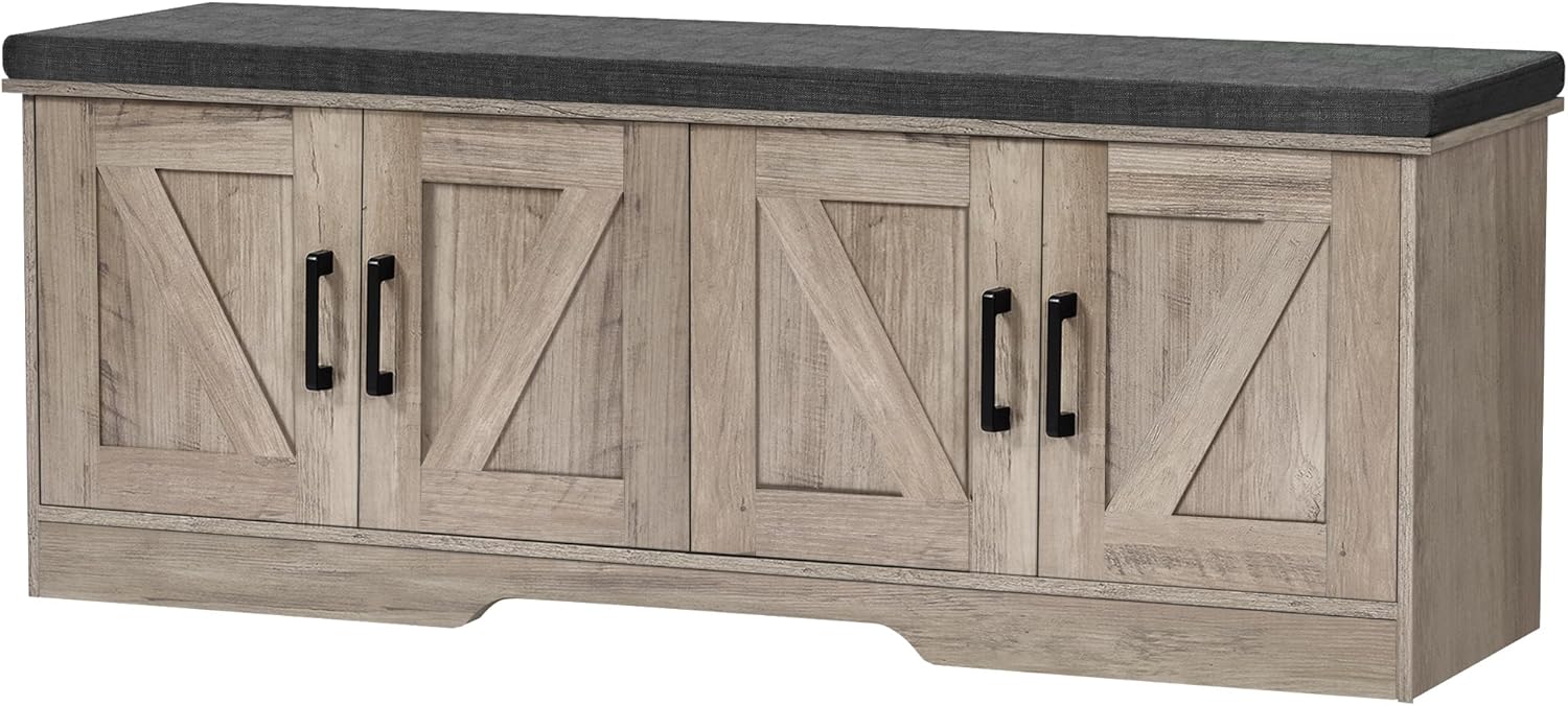 2-Tier Storage Bench, Shoe Bench with Padded Seat Cushion, Entryway Bench with 4...